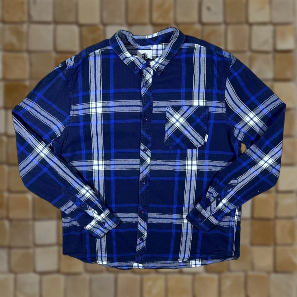 Element Element Plaid Check Skater Long Sleeve Button-Up Flannel Cotton Shirt Medium Navy Blue/Blue/White Mens Button-Up Shirt Size US M / EU 48-50 / 2 - 1 Thumbnail