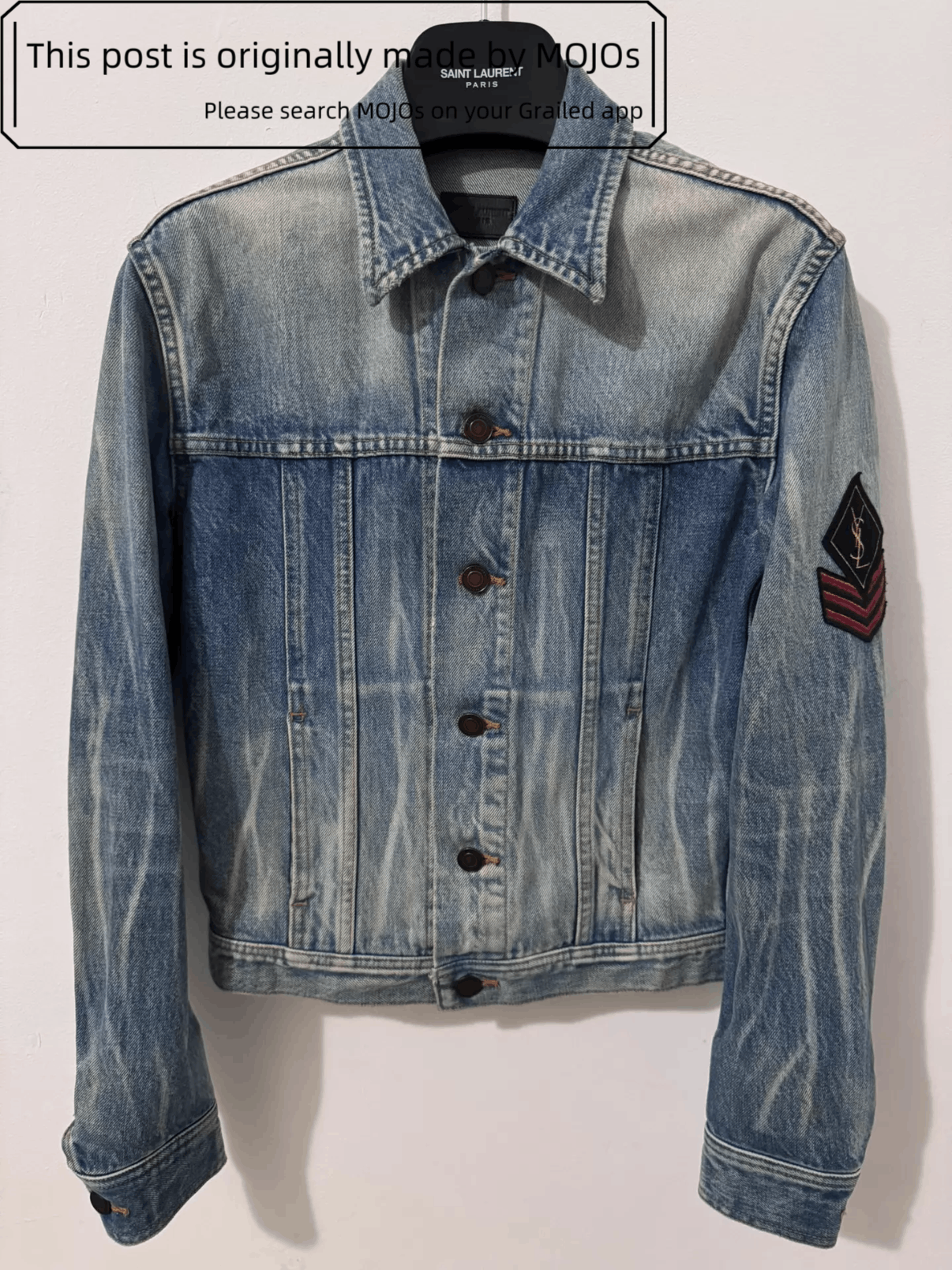 Saint Laurent Paris Saint Laurent Paris 16AW Sleeve Patch Denim Jacket mojos1224 Size US S / EU 44-46 / 1 - 1 Thumbnail
