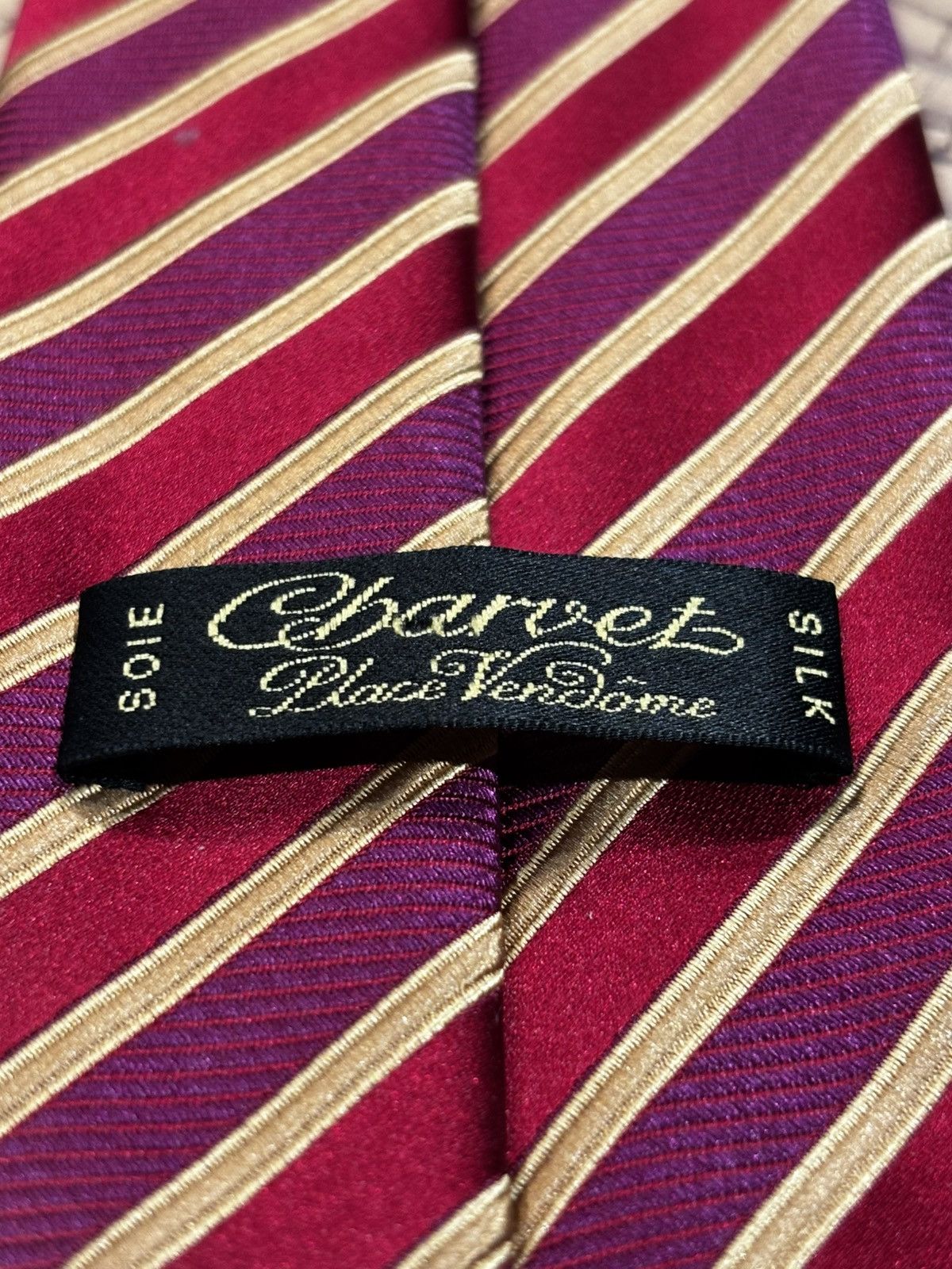 Charvet Charvet Paris Burgundy Gold Stripe Silk Tie Size ONE SIZE - 1 Thumbnail