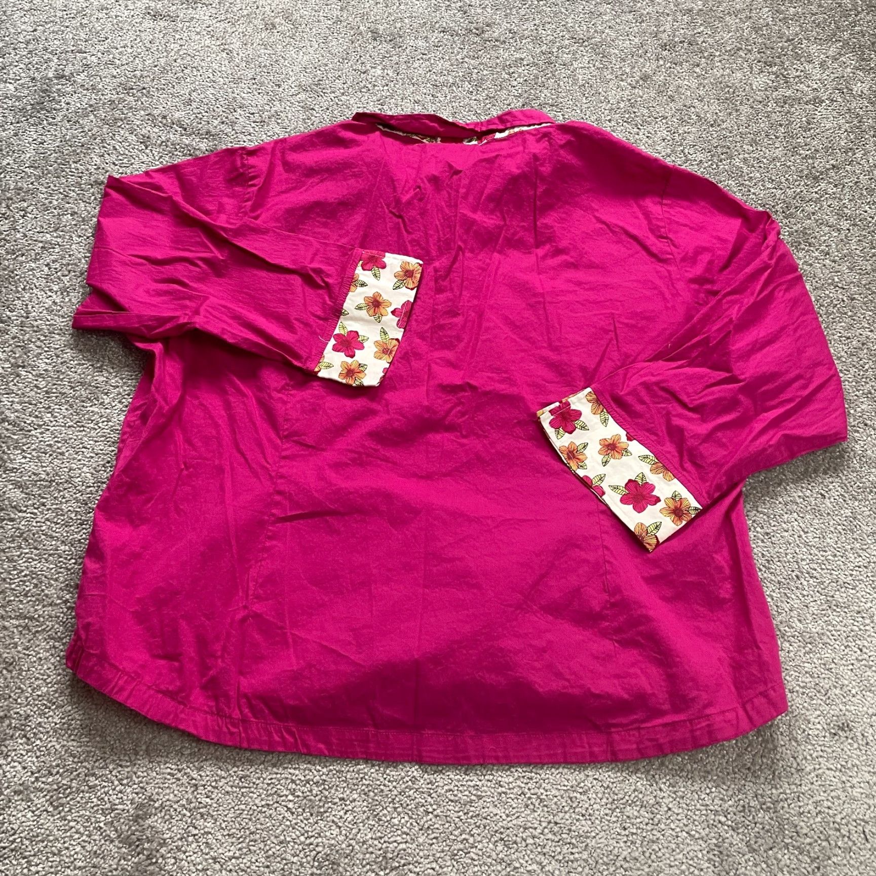 Vintage VINTAGE? No — Urban Wear Blouse Shirt, Floral Pink, Women, 3XL, Long Sleeve, Button-Down, Cotton Blend, Casual Size XXL / US 16-18 / IT 52-54 - 2 Thumbnail