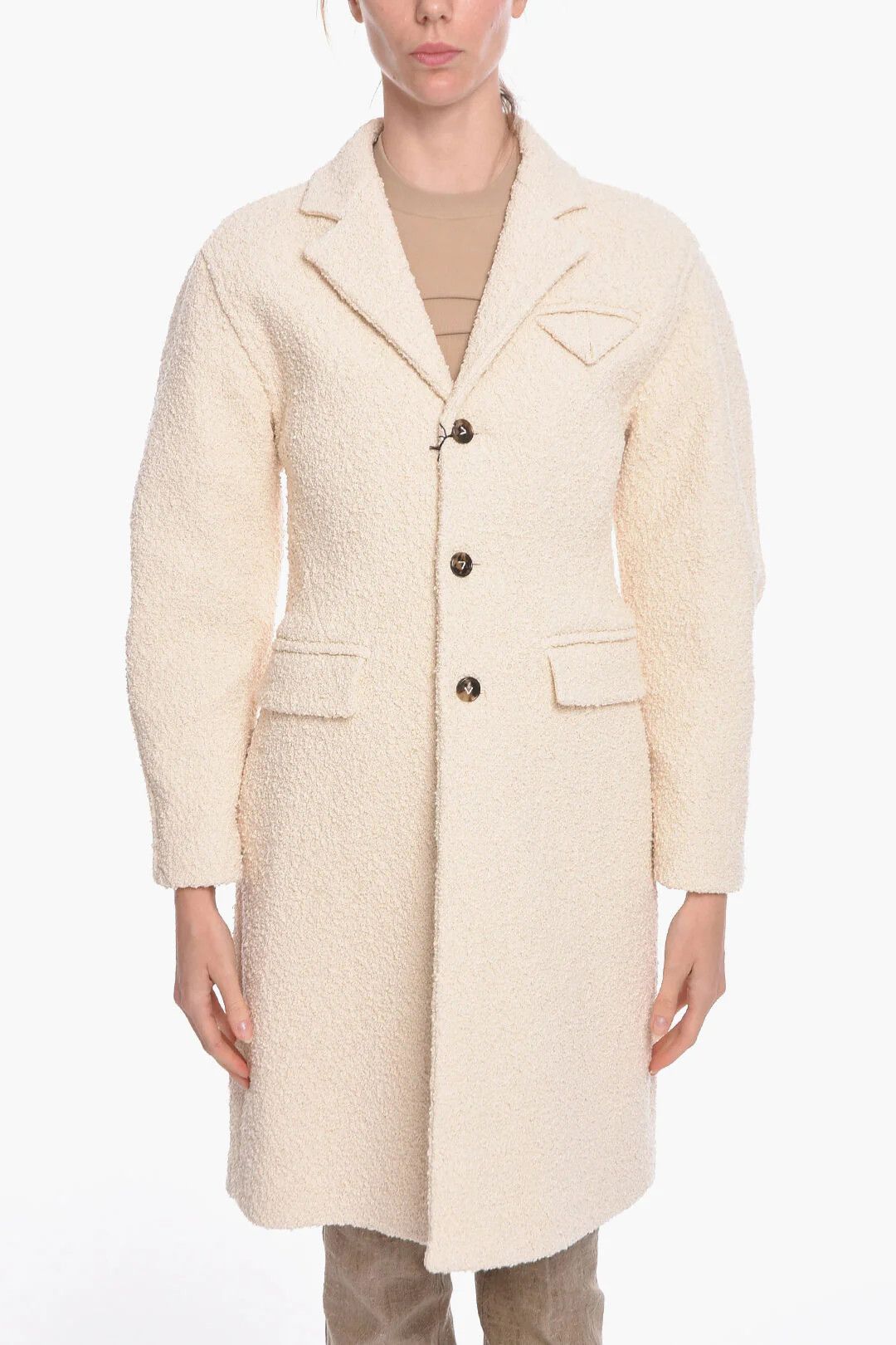 Bottega Veneta og1mm0426 Stretch Cotton Bouclé Single-Breasted Coat White Size XXS / US 00 / IT 34 - 1 Thumbnail