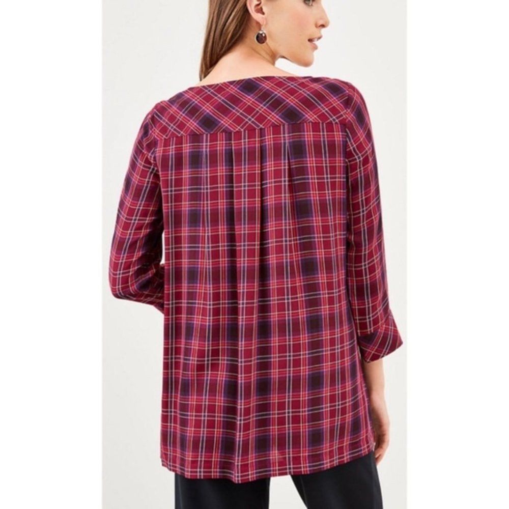 J. Jill J. Jill Red Plaid Tartan Boat Neck Blouse Size M Petite Size M / US 6-8 / IT 42-44 - 2 Thumbnail
