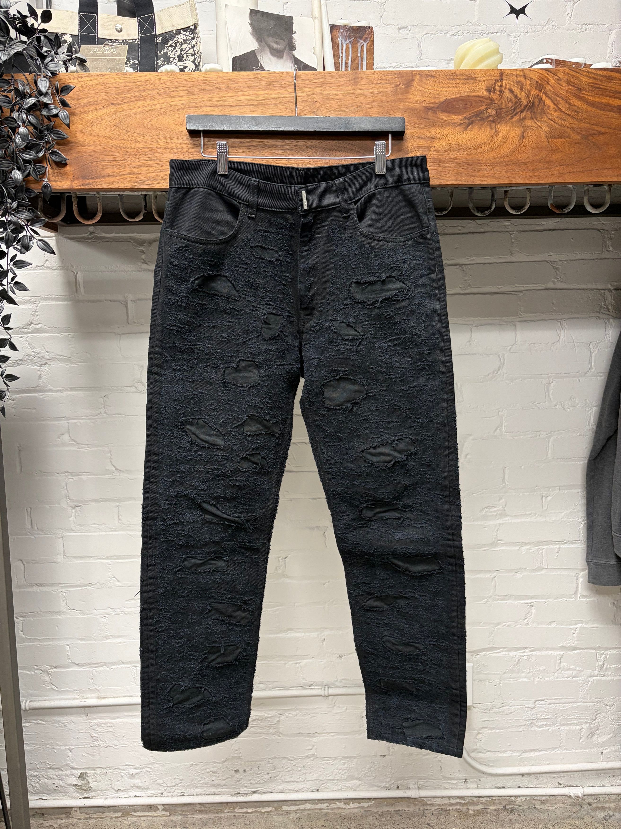 Givenchy AW2022 Givenchy by Matthew Williams ‘Boro’ Repaired Black Denim Size US 33 - 1 Thumbnail