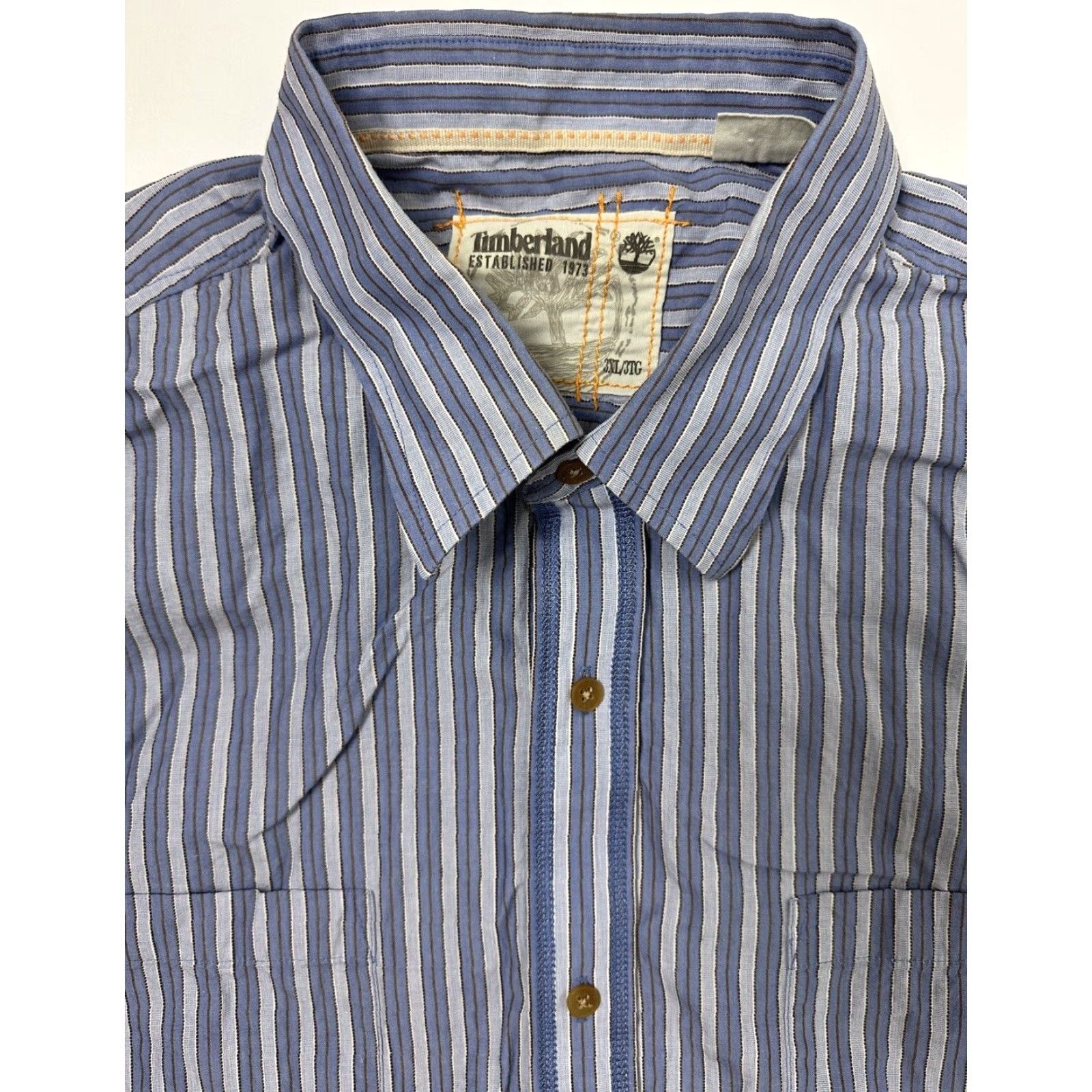 Timberland VINTAGE Timberland Shirt Men 3XL Slim Blue Striped Button-Up Size US XXL / EU 58 / 5 - 2 Thumbnail