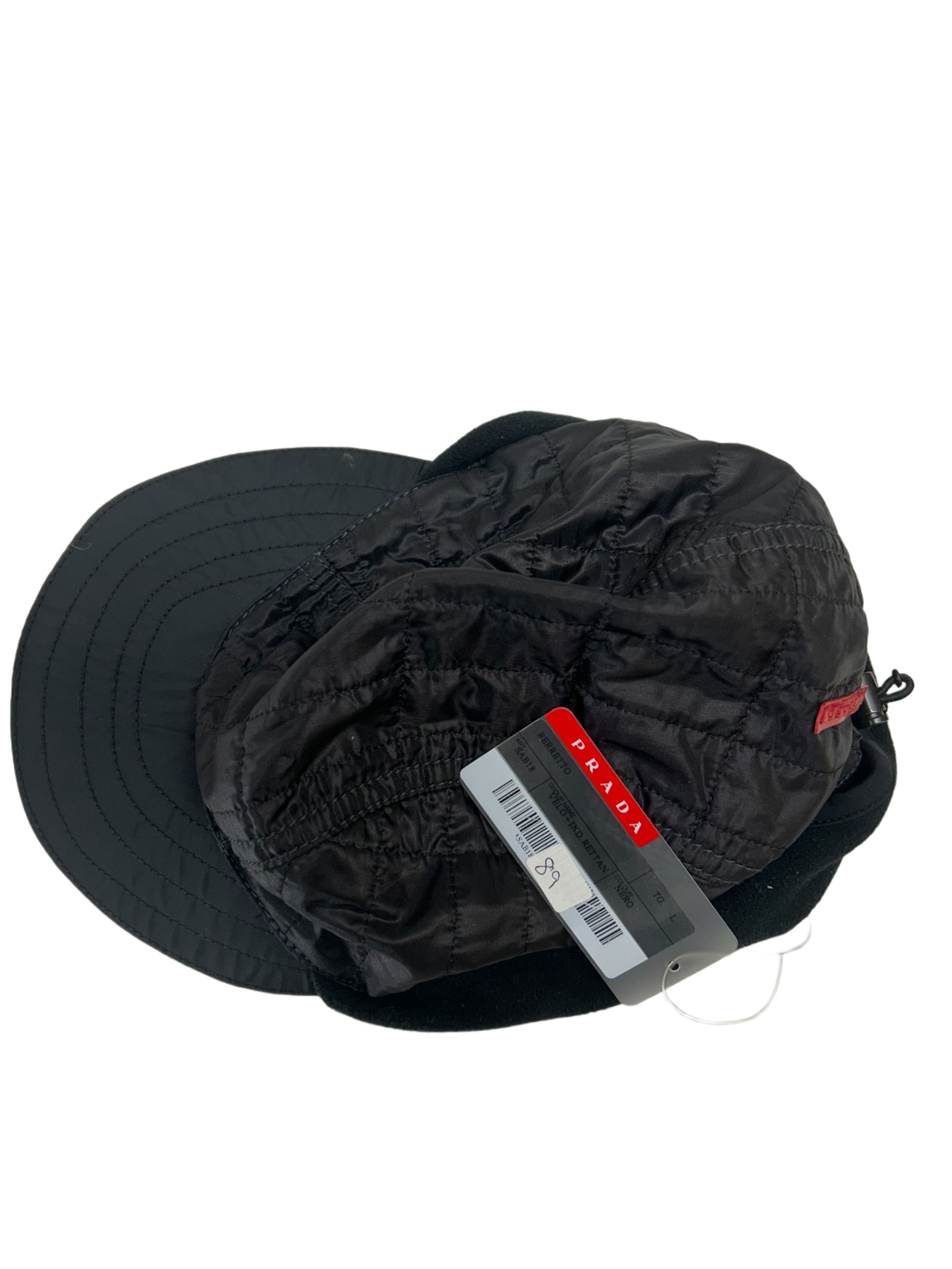 Prada Prada Linea Rossa Black Quilted Nylon WinterCapWith EarWarms Size 34 - 5 Thumbnail