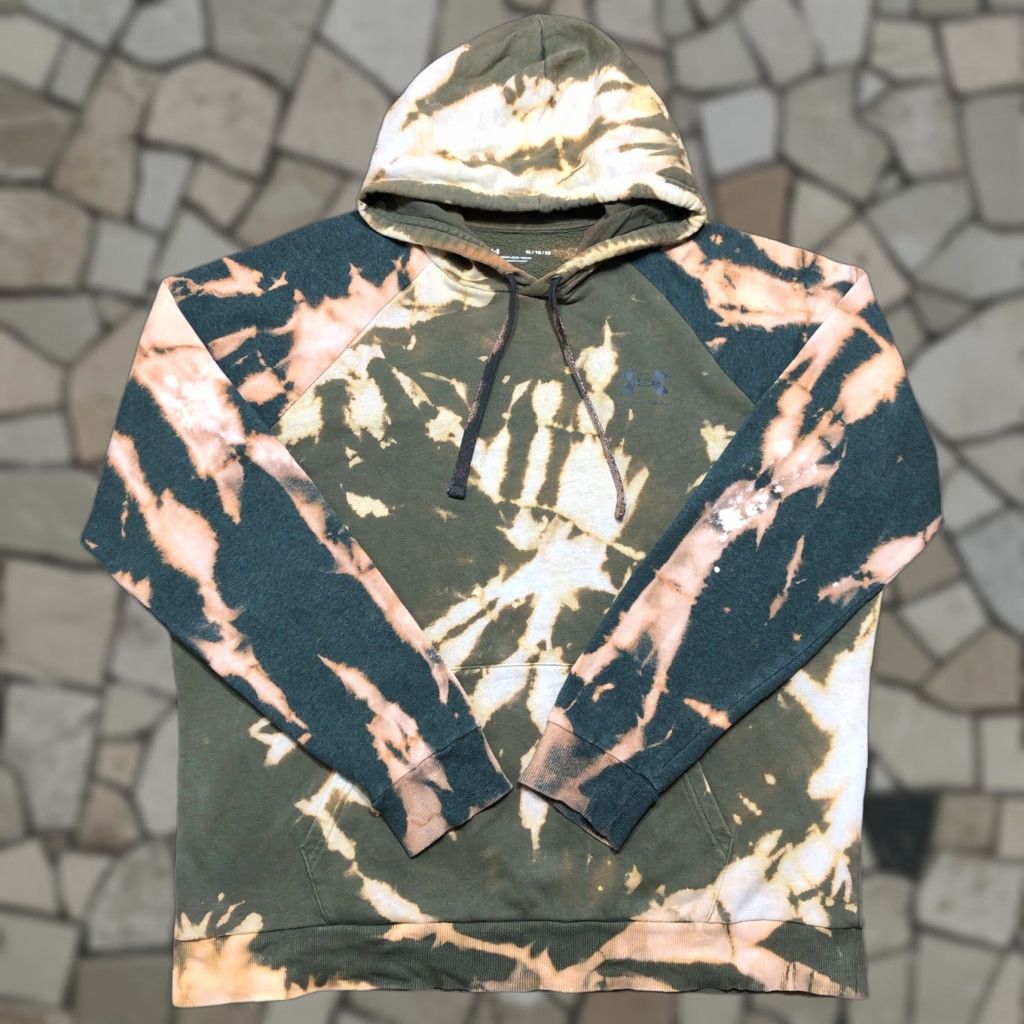 Under Armour Hoodie Tie Dye Acid Wash Green XL Mens Sweatshirt Pullover Drawstring Long Sleeve Cotton Blend Relaxed Regular Shirt Tags