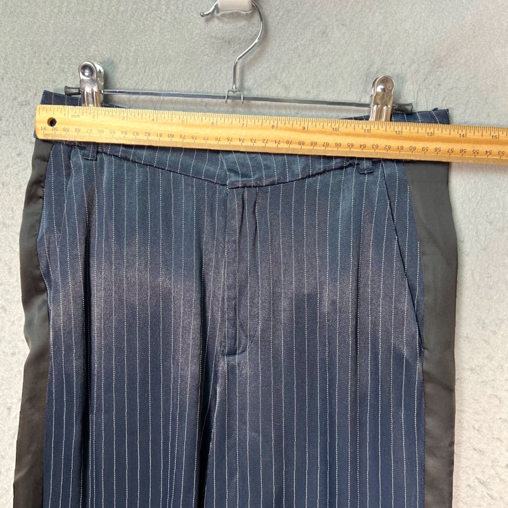 Zara Zara XS Blue Pinstripe Pants w/ Black Satin Side Panels Dress Pants Women XS Blue Pinstripe Satin Side Panels Size 26" / US 2 / IT 38 - 5 Thumbnail