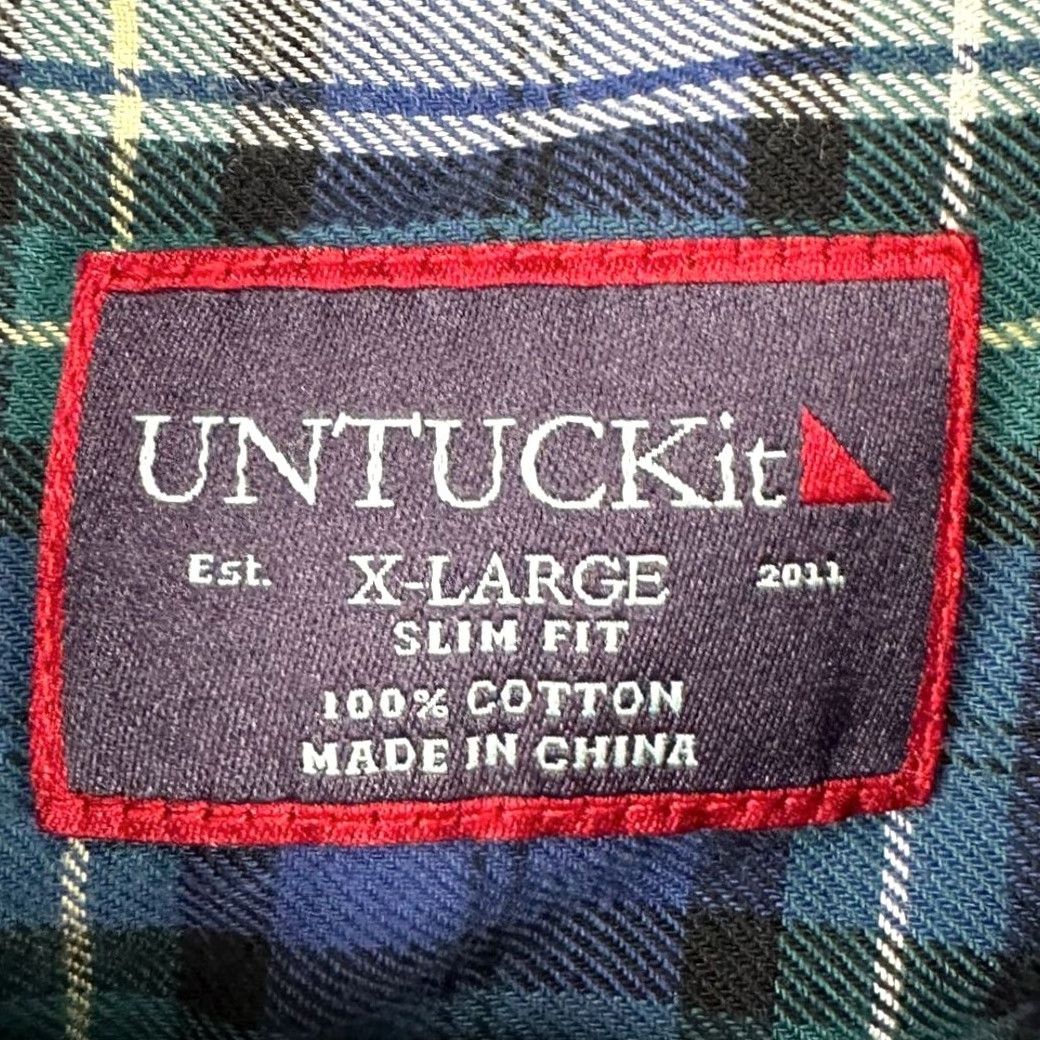 UNTUCKit UNTUCKit Flannel Shirt Adult XL Blue Green Plaid Slim Fit Button Down Logo Mens Size US XL / EU 56 / 4 - 5 Thumbnail