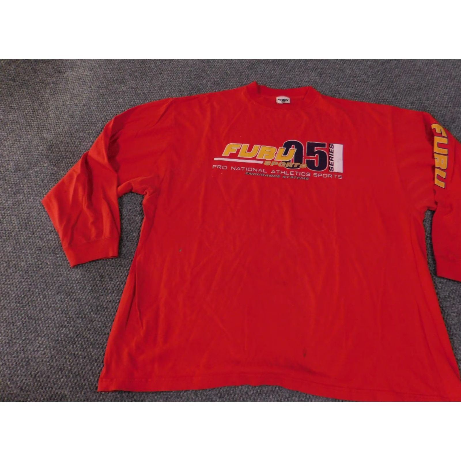 Fubu VINTAGE FUBU Shirt Mens 2XL Red 90s USA Pro National Athletics Sports Graphic Print Crew Neck Long Sleeve Hip Hop Streetwear Default Size US XL / EU 56 / 4 - 3 Thumbnail