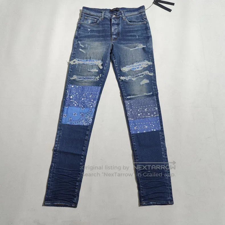 Amiri Amiri Size 33 Knife cut cashew flower patch blue jeans Size US 33 - 1 Thumbnail