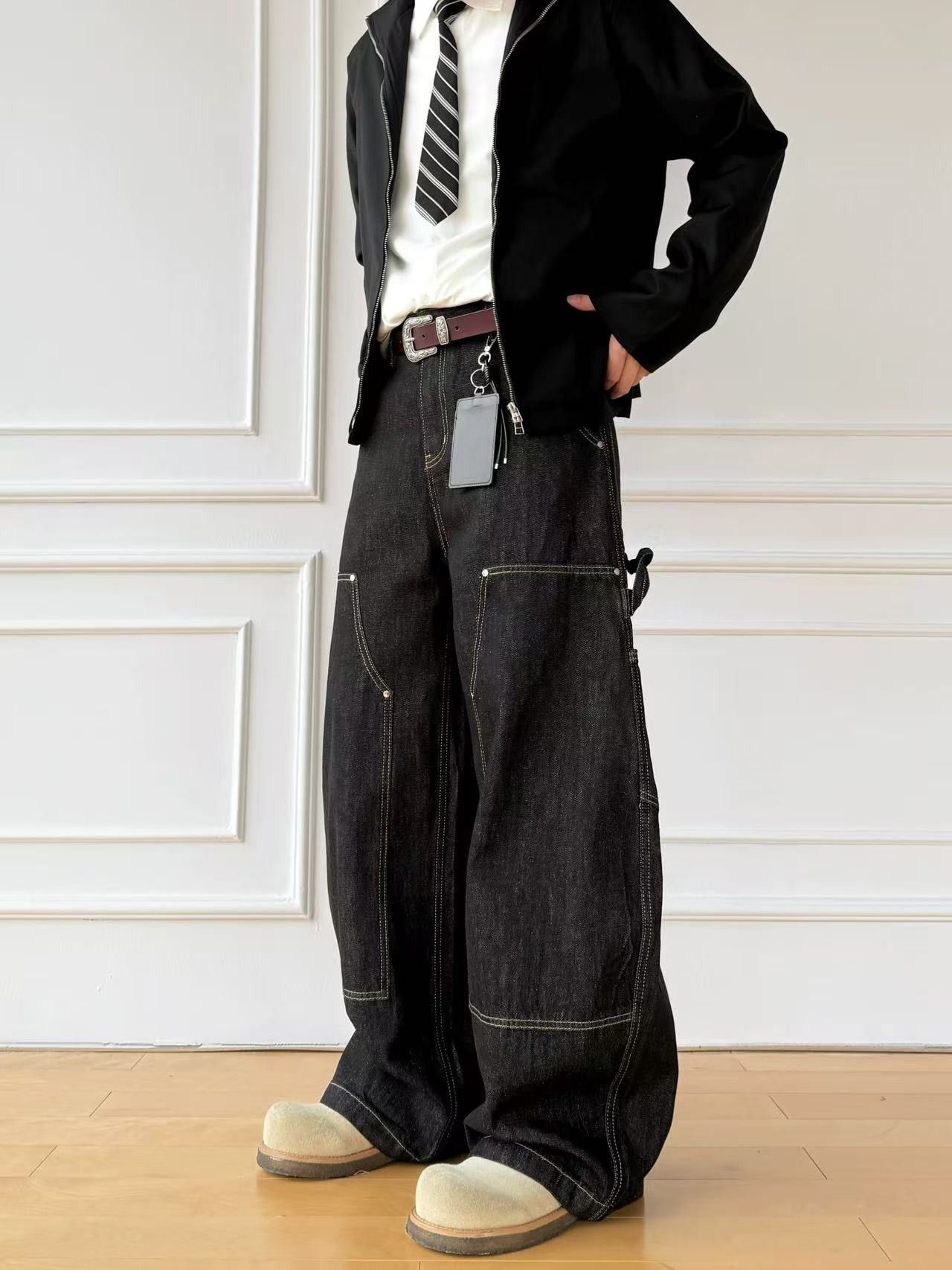 Japanese Brand Washed men's loose casual wide-leg cargo jeans with curved Size US 32 / EU 48 - 2 Thumbnail