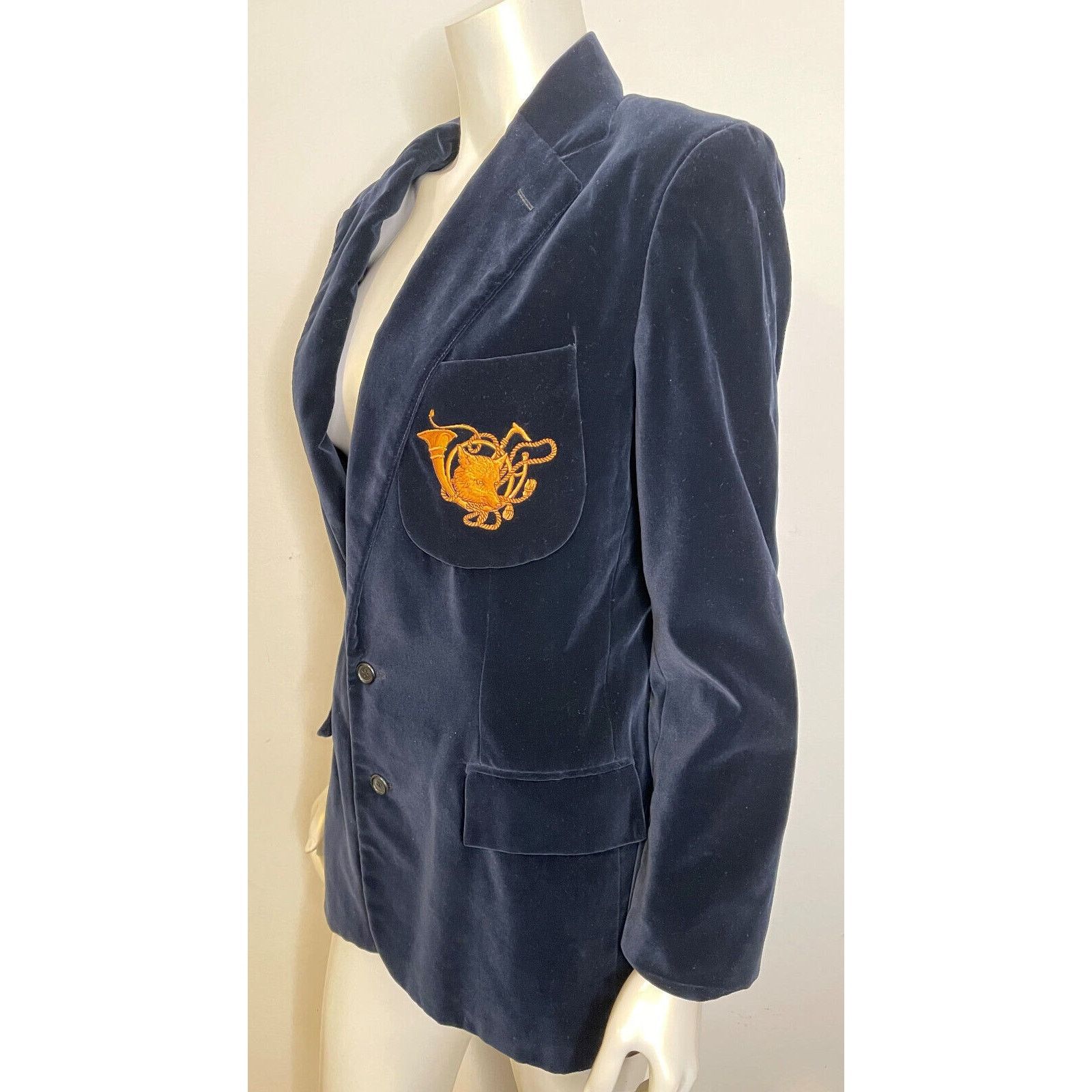 Ralph Lauren Ralph Lauren Blue Velvet Fox Crest Blazer Jacket Womens 10 Size L / US 10 / IT 46 - 3 Thumbnail