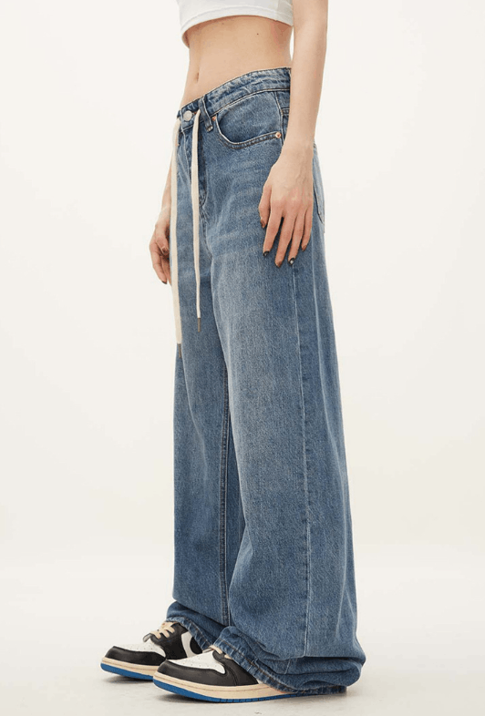 Japanese Brand American retro high waist drawstring straight jeans Size US 32 / EU 48 - 2 Thumbnail