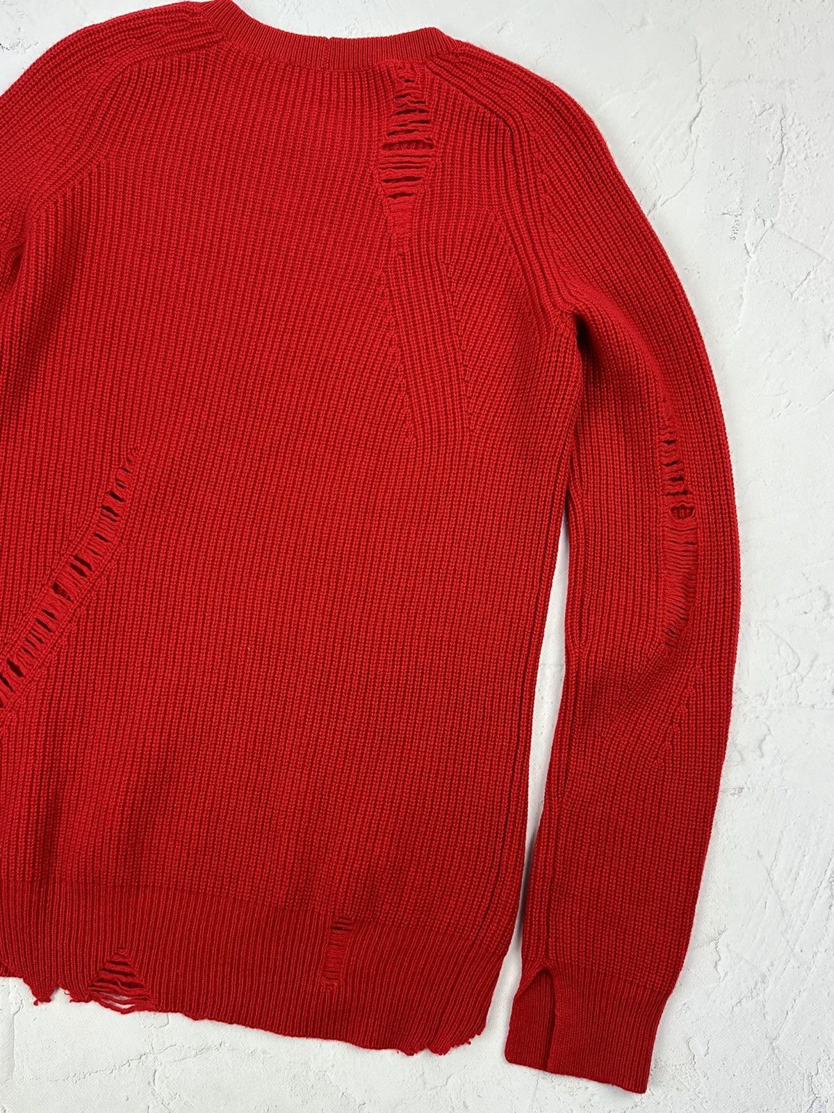 Helmut Lang × Vintage Helmut Lang Distressed Knit Red Sweater Size US M / EU 48-50 / 2 - 8 Thumbnail