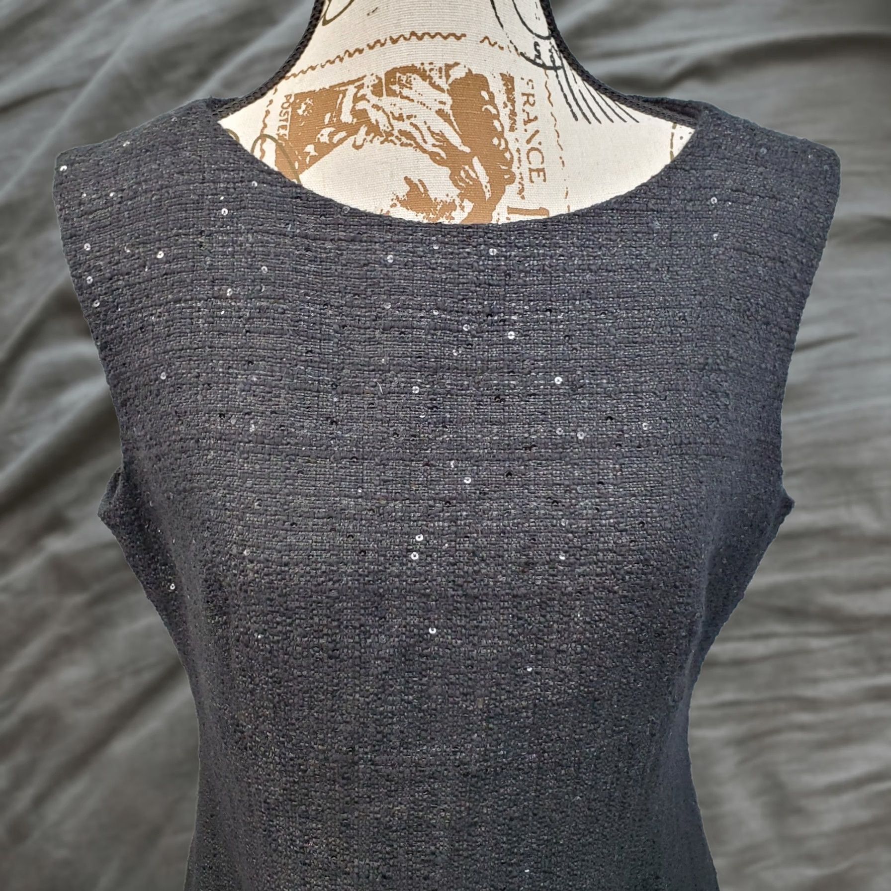 Anne Klein Anne Klein Sheath Dress Womens 8 Black Sequin Boucle Tweed Sleeveless Midi Dress Size M / US 6-8 / IT 42-44 - 1 Thumbnail