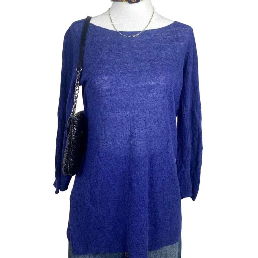 Eileen Fisher Eileen Fisher Tunic Blouse Blue Long Sleeve Lightweight Knit Women's XXS 2XS Bohemian Shirt Size XXS / US 00 / IT 34 - 2 Thumbnail