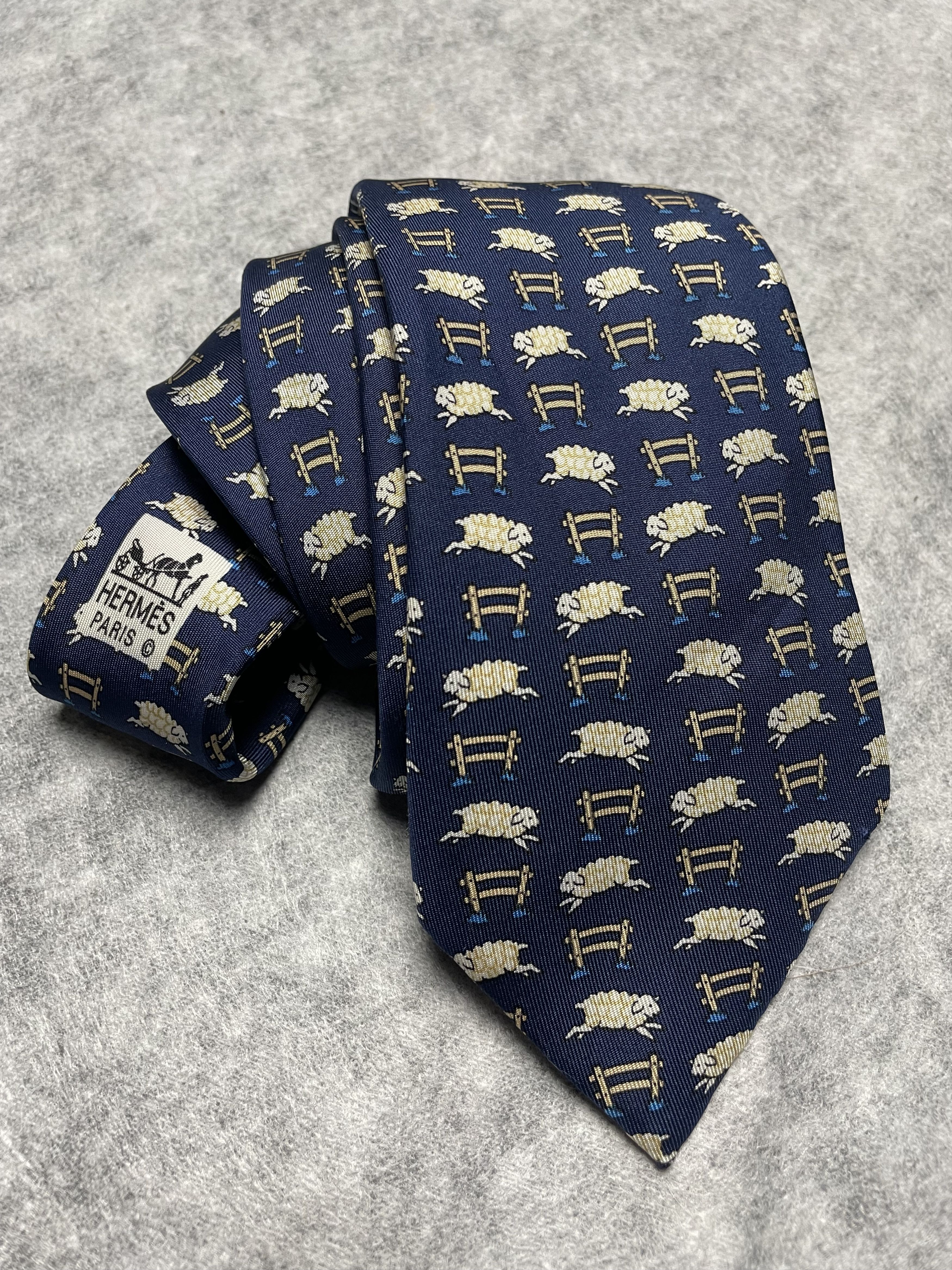 Hermes HERMES Paris 7528 IA Sheep Pattern Ochre Silk Tie Size ONE SIZE - 1 Thumbnail