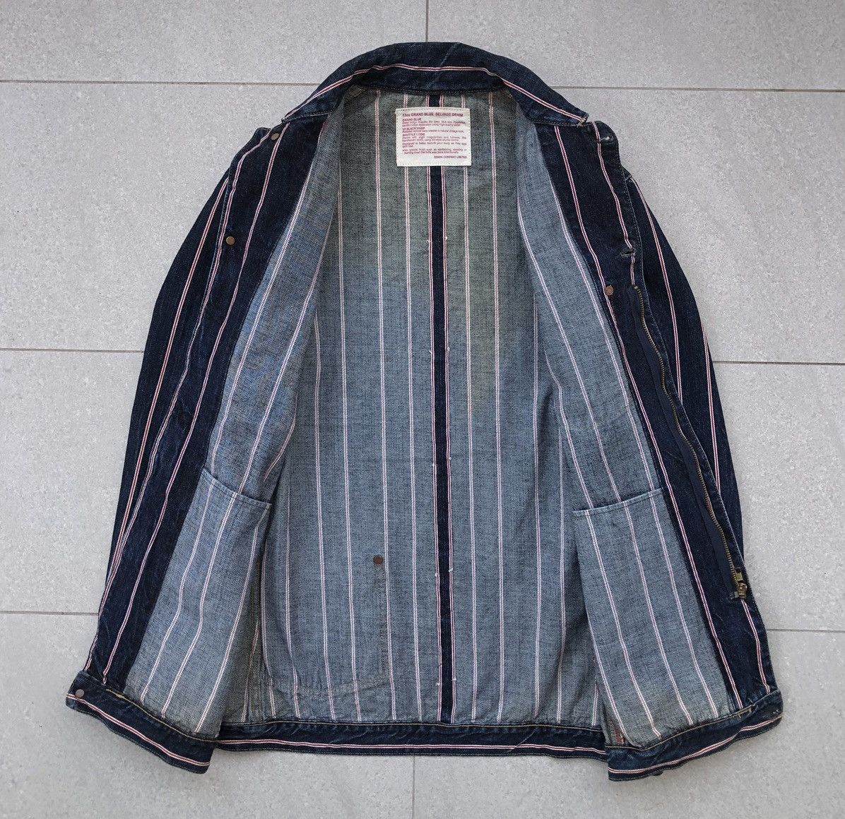Edwin VTG EDWIN 13oz Grand Blue Selvage Denim Jacket Striped Jeans Size US L / EU 52-54 / 3 - 16 Thumbnail