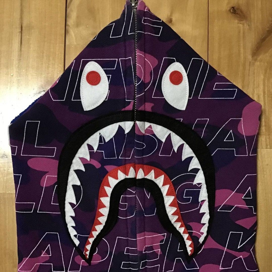 Bape BAPE TEXT COLOR CAMO Shark Full Zip Hoodie Camo Purple Camo Size US XL / EU 56 / 4 - 2 Thumbnail