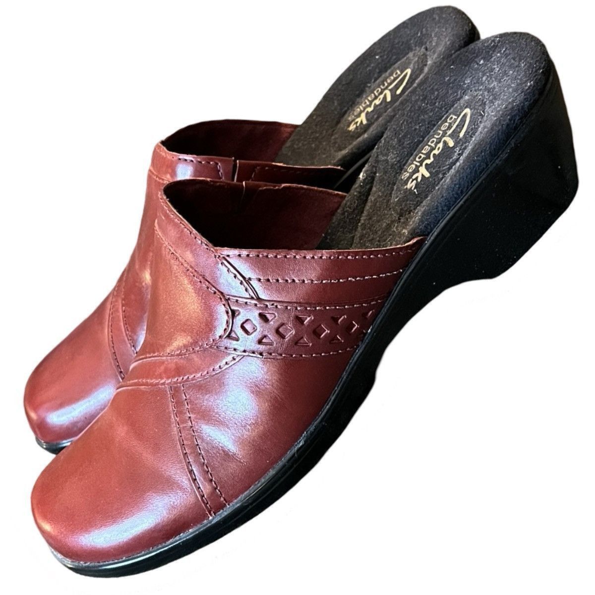 Clarks Clarks April Bayberry Red Leather Wedge Mules Sz 9 Size US 9 / IT 39 - 3 Thumbnail