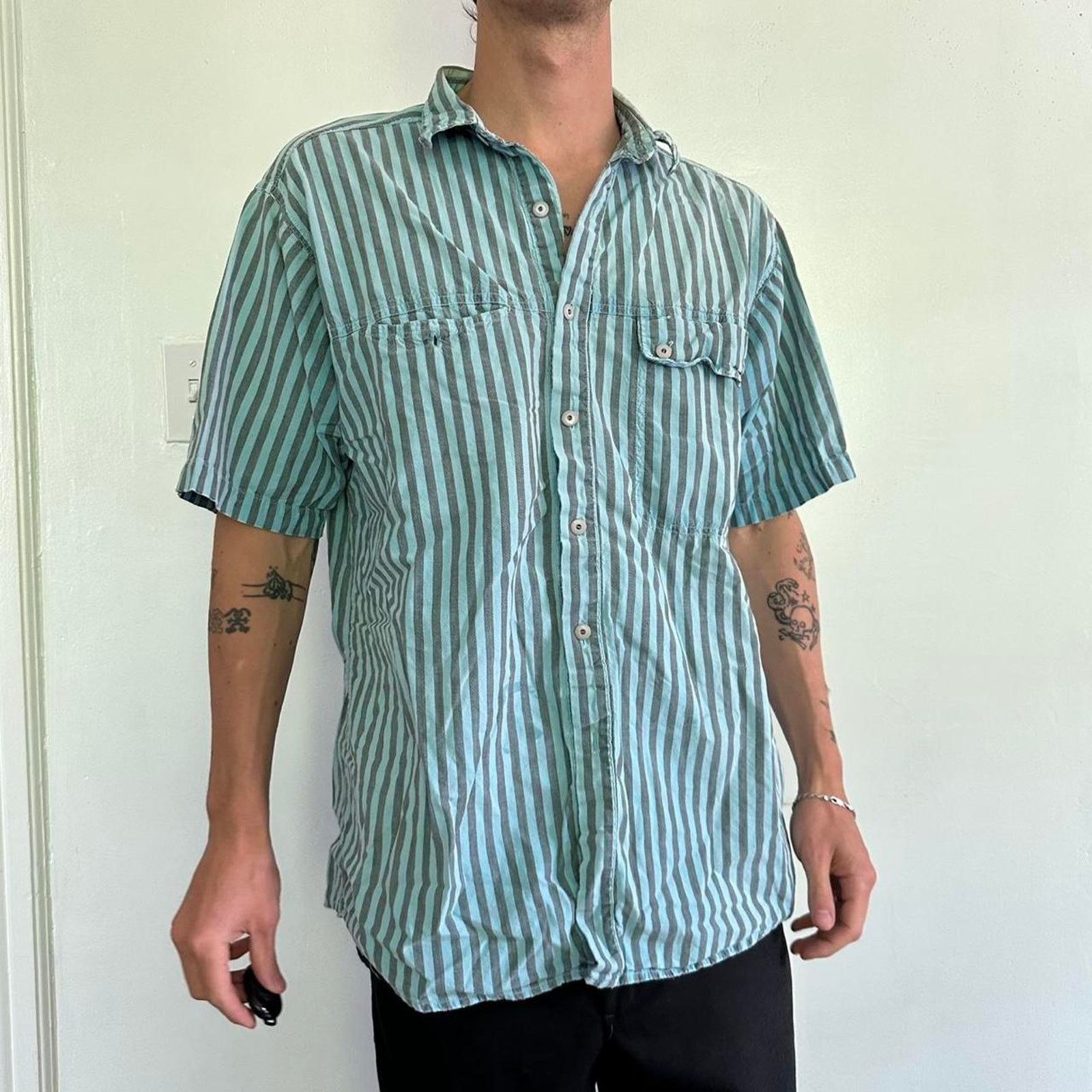 Vintage Vintage 80s Striped Button Up Carnival Diner Work Shirt Size US L / EU 52-54 / 3 - 8 Thumbnail