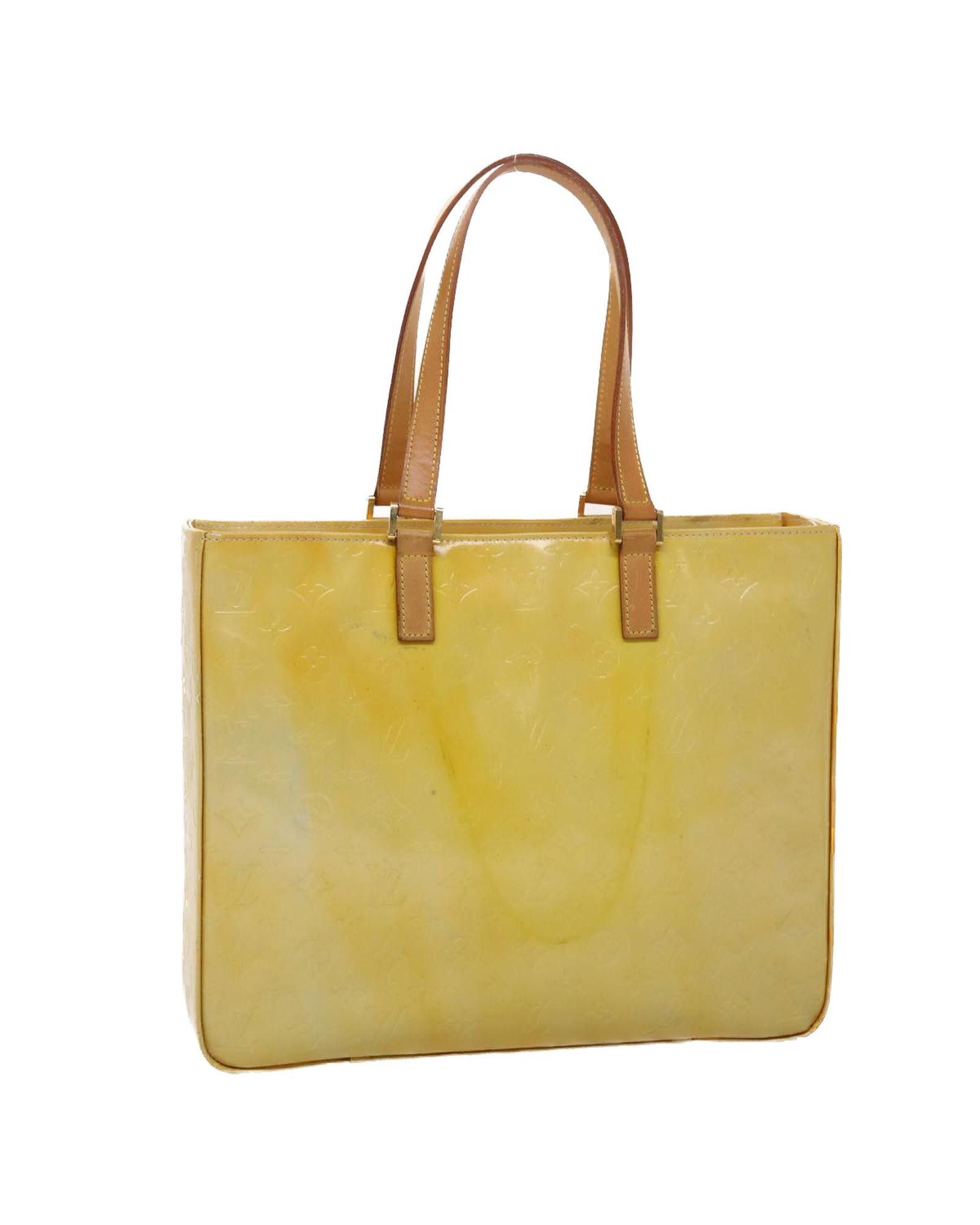 image of Louis Vuitton Patent Leather Tote Bag in Gris, Women's