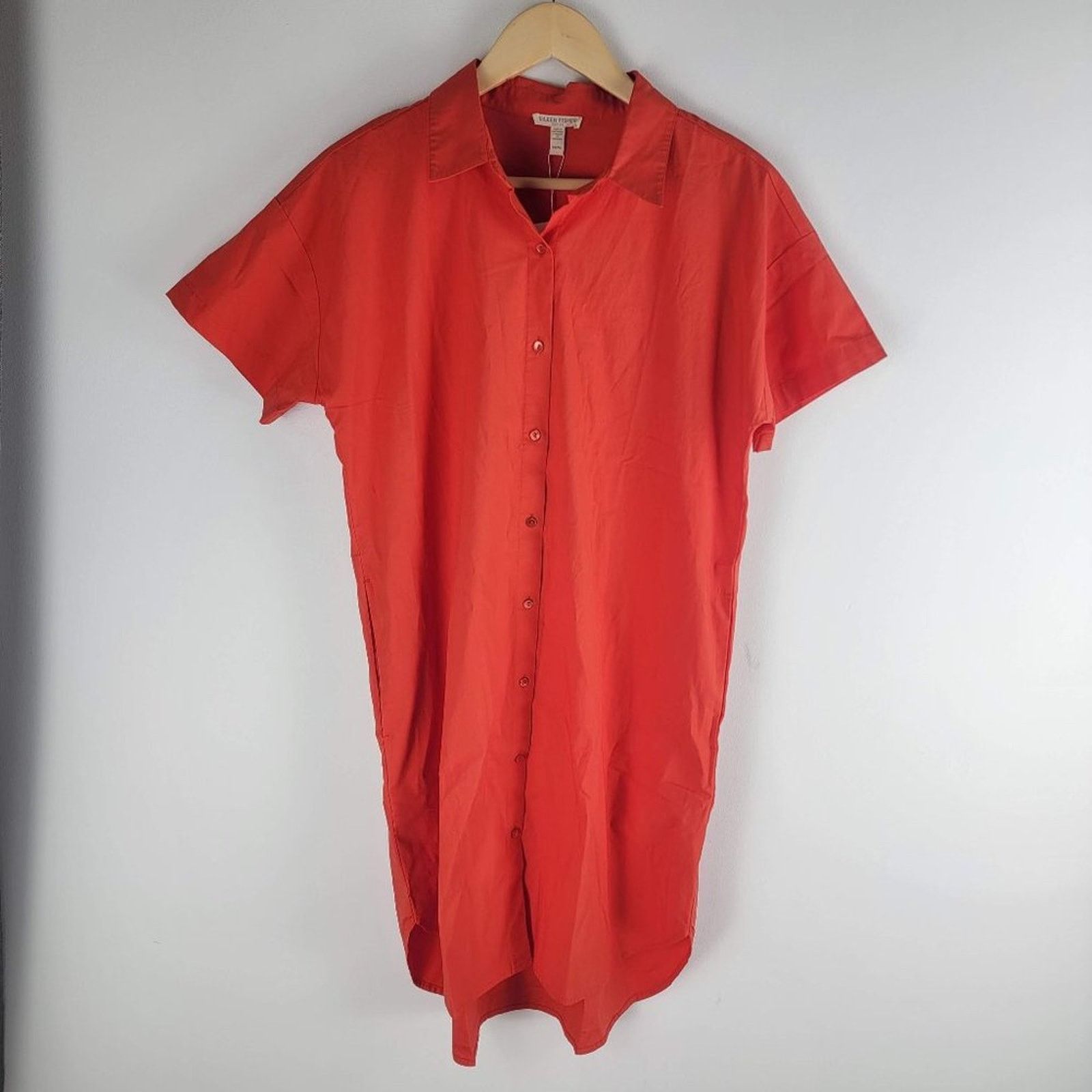 NEW Eileen Fisher Geranium Poplin Shirt Dress Orange SIze PM