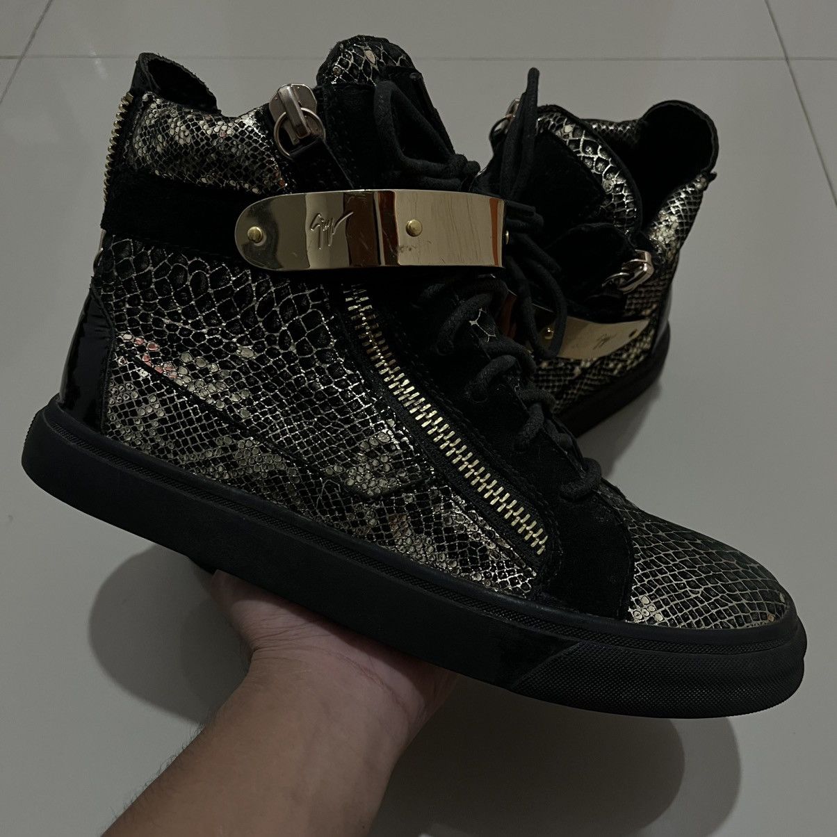 Giuseppe Zanotti GIUSEPPE ZANOTTI SNAKE SKIN DUAL ZIP STRAP SNEAKERS Size US 10 / EU 43 - 1 Thumbnail