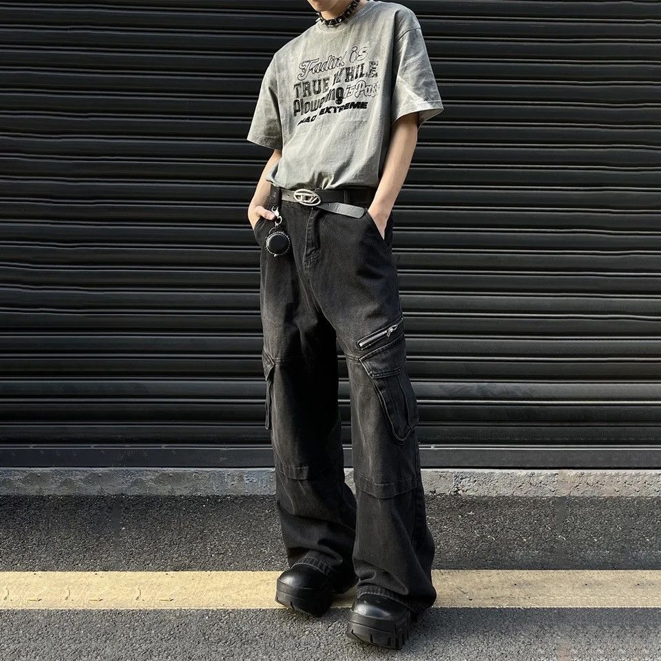Japanese Brand × Vintage Cargo Jeans Men Baggy Multi-pocket Wide Streetwear Size US 29 - 4 Thumbnail