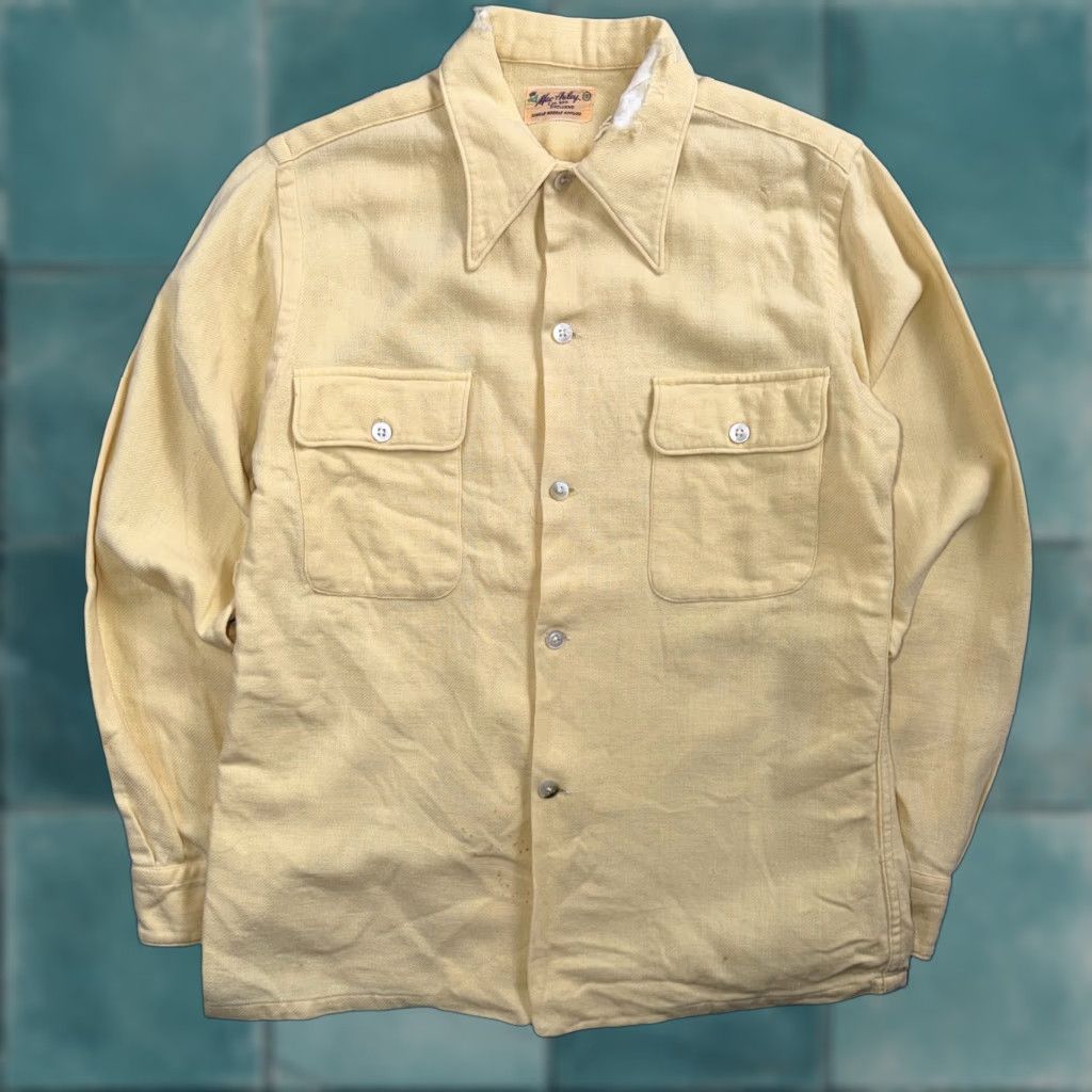 Buttero VINTAGE Rockabilly Shacket Shirt 1950s Butter Yellow 2-Pocket Button-Front Cotton Long Sleeve S Womens Mens Size US S / EU 44-46 / 1 - 1 Thumbnail