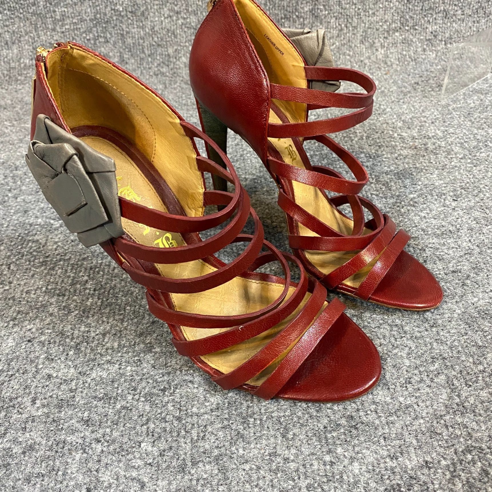 L.A.M.B. L.A.M.B. Womens Pumps 8M Red Stiletto Heels Leather Open Toe Pump Womens Size US 8 / IT 38 - 3 Thumbnail