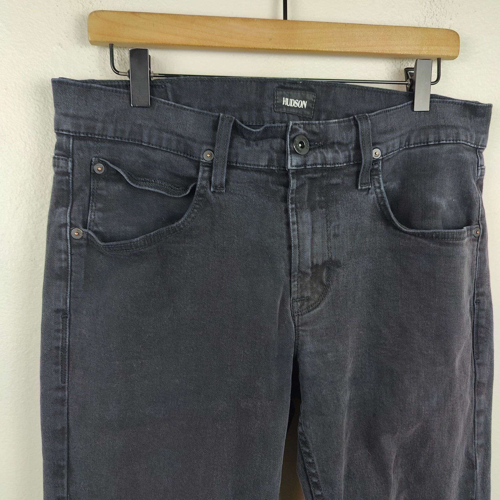 Hudson Hudson Byron Straight Jeans Mens 32 Black Wash Stretch Size US 32 / EU 48 - 2 Thumbnail