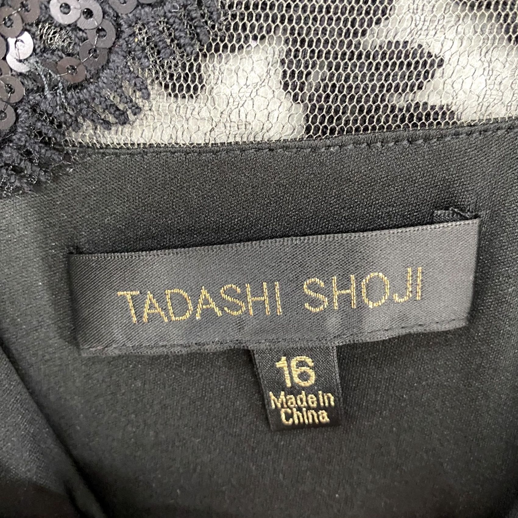 Tadashi Shoji Tadashi Shoji Dress Womens 16 Black Sequin Lace Sheath Illusion Party ALT1419M Size XXL / US 16-18 / IT 52-54 - 6 Thumbnail