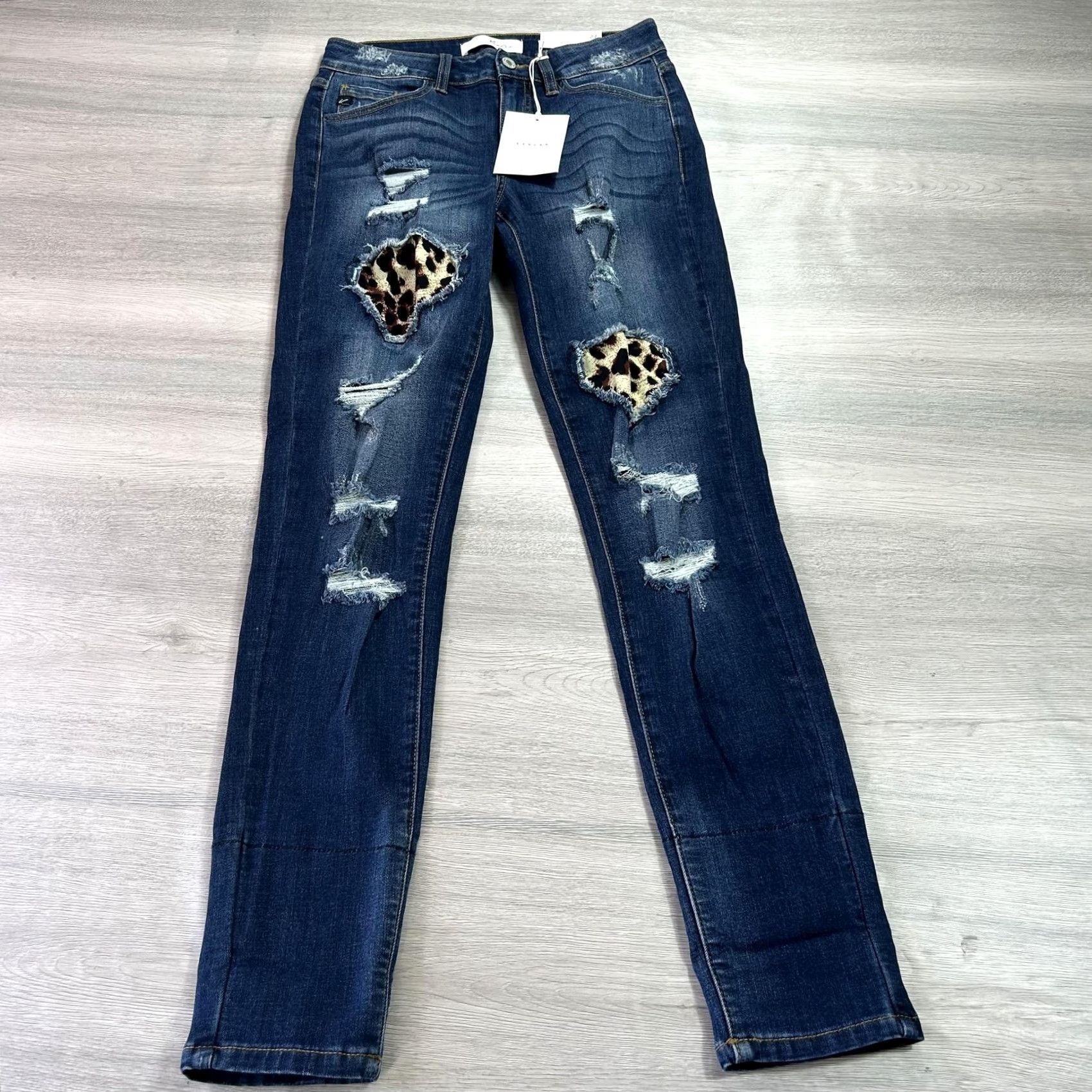 Vintage VINTAGE KanCan Jeans Womens 7 27 Blue Distressed Leopard Patch Ankle Skinny Mid Rise Stretch Size 28" / US 6 / IT 42 - 2 Thumbnail