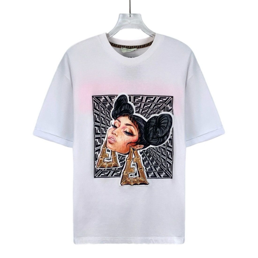 Fendi Fendi White Logo & Portrait Print Crew Neck T-shirt K26WX Size XXS / US 00 / IT 34 - 1 Thumbnail