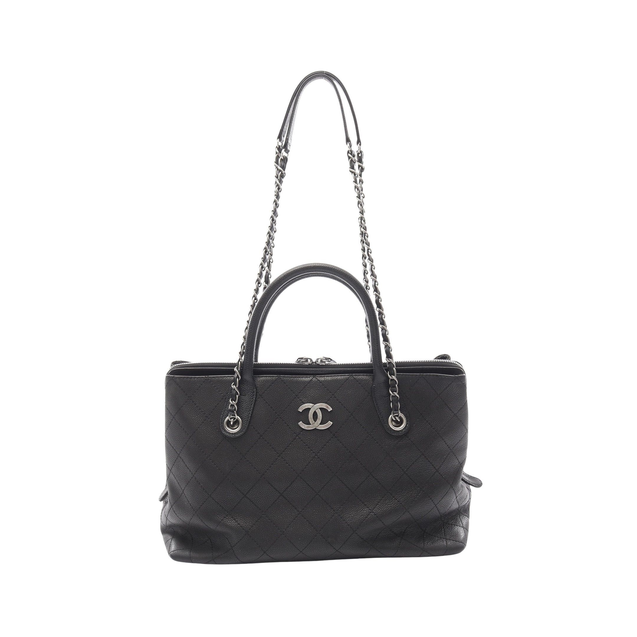 Chanel Wild Stitch Coco Mark Shoulder Bag Tote Caviar Skin Black Silver Hardware, Women's