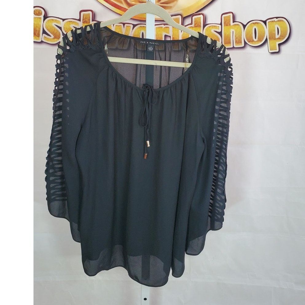 Other Zac Rachel Black Sheer Lace Sleeve Blouse L Size L / US 10 / IT 46 - 1 Thumbnail