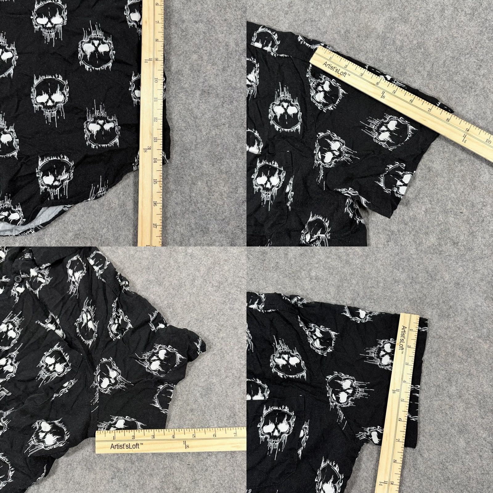 Vintage Social Collision Skull Print Button-Up Short Sleeve Shirt Mens M Black Size US M / EU 48-50 / 2 - 9 Thumbnail