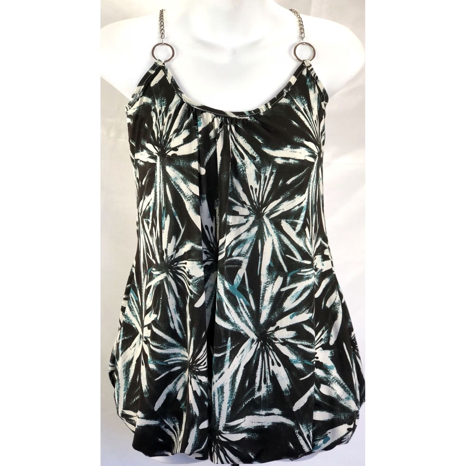 Vintage NWT Vanity sleeveless Tank Top M Blk/Green Scoop Neck Chain Straps Balloon Hem Y2K 90s Size M / US 6-8 / IT 42-44 - 2 Thumbnail