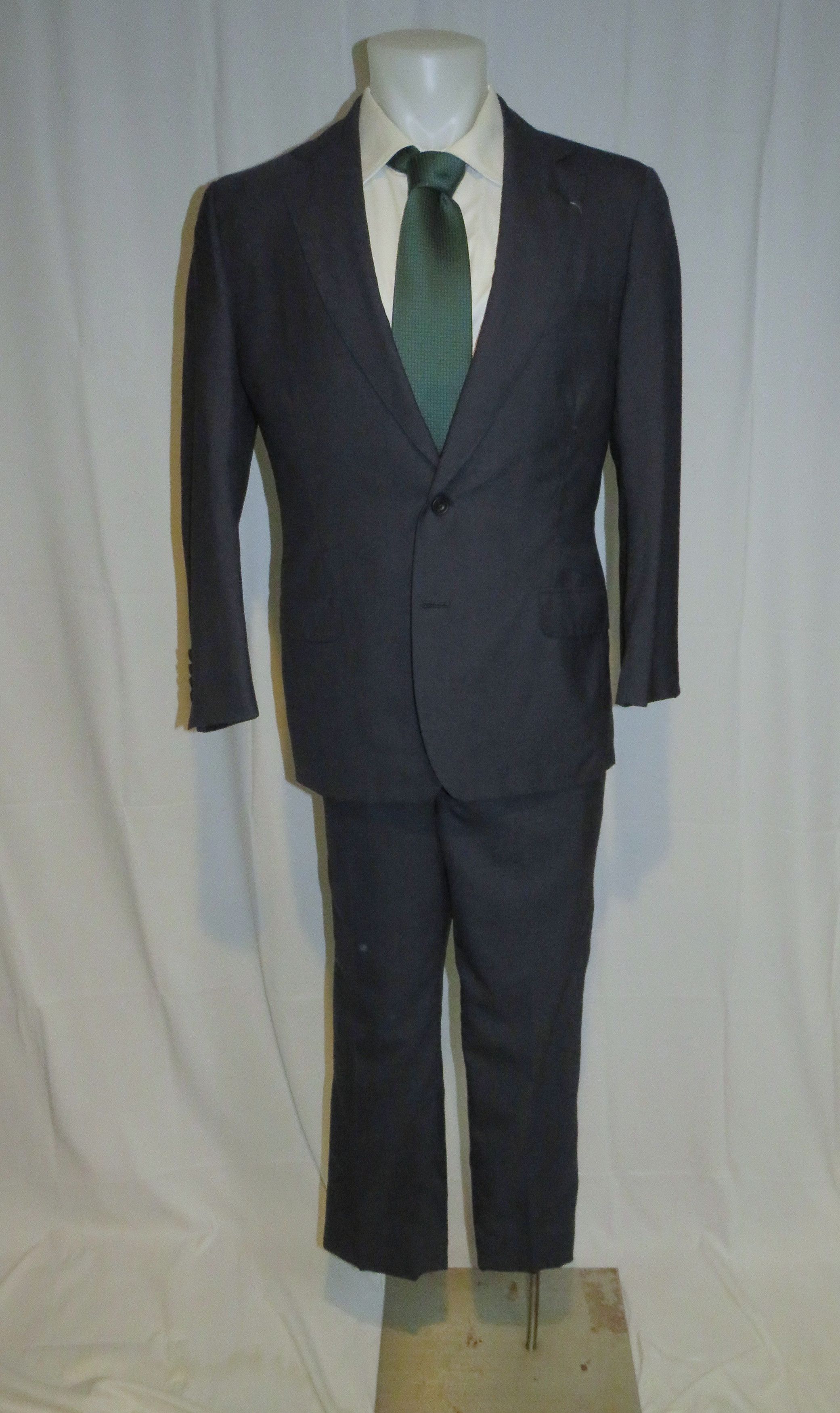 Henry Poole Bespoke Savile Row Silk Blend Blue Tic Two Button Suit 38S Size 38S - 1 Thumbnail