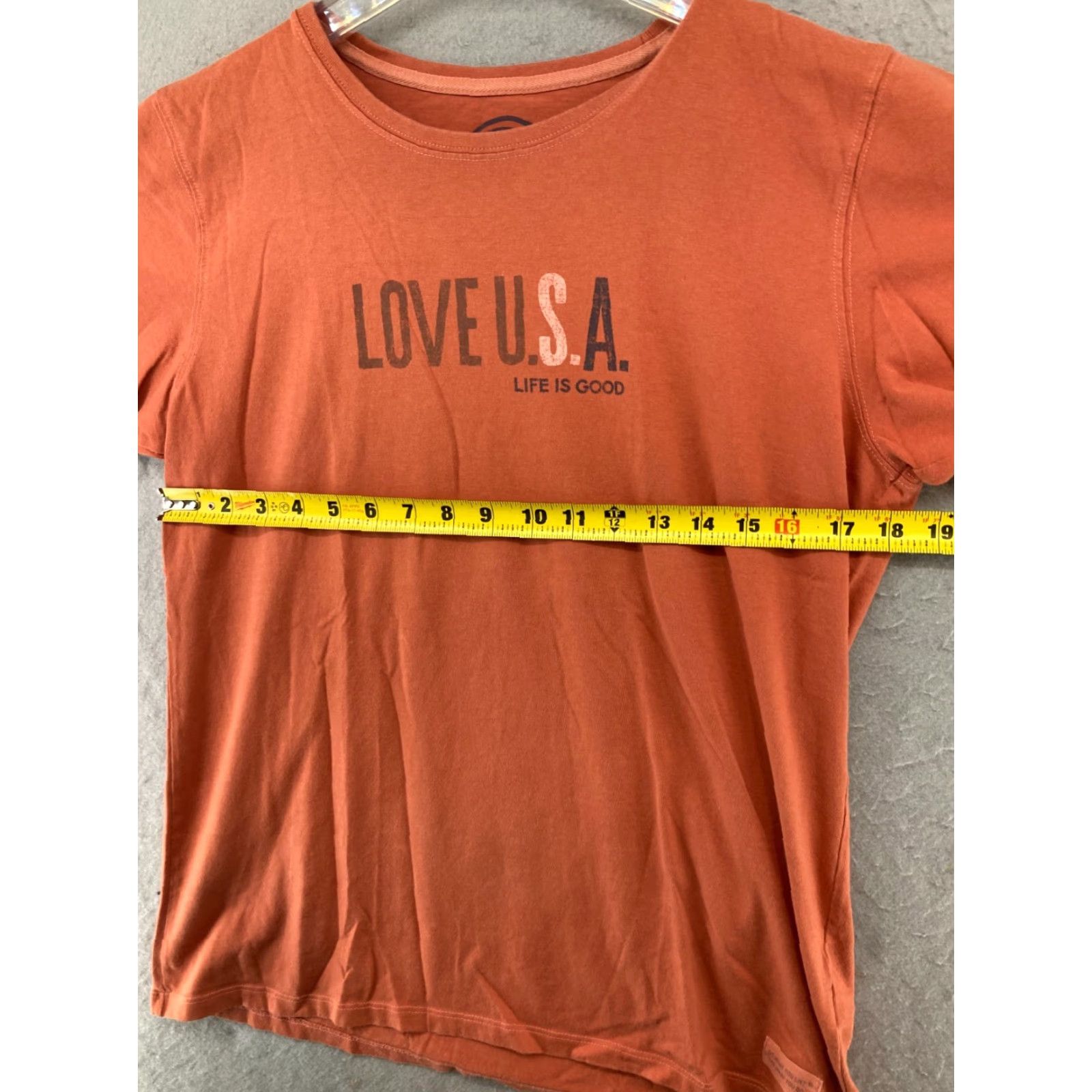 Life is Good Life is Good Graphic Tee Love USA Womens Large Orange V-Neck T-Shirt Casual Patriotic Size L / US 10 / IT 46 - 2 Thumbnail