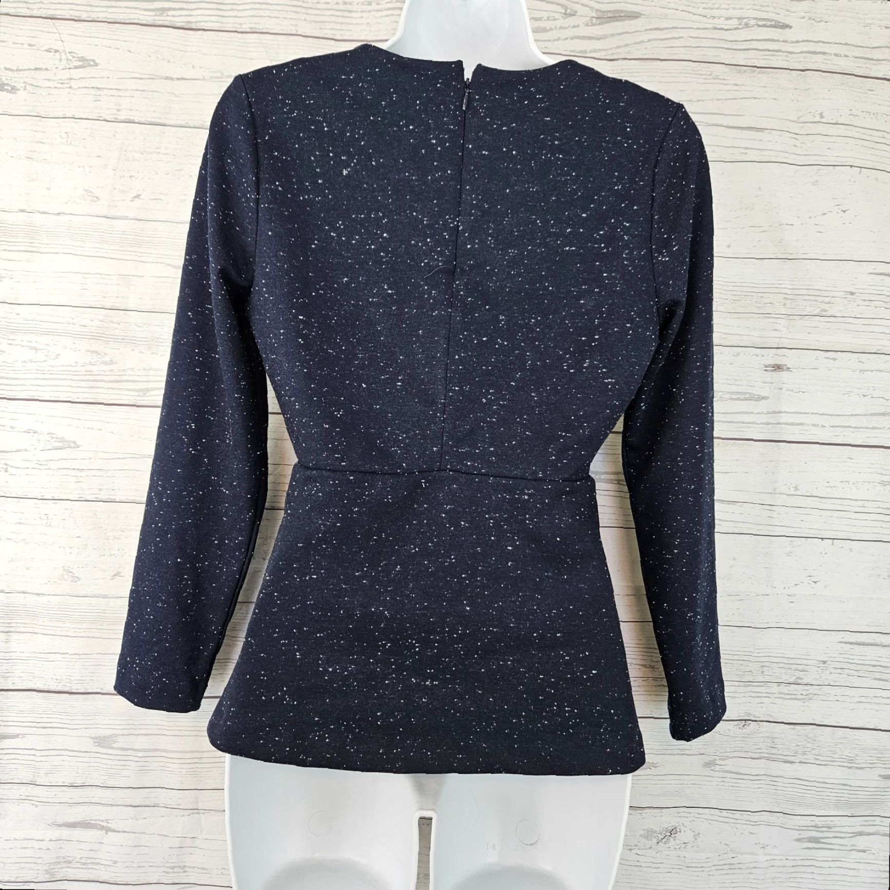 Ann Taylor Ann Taylor Womens Top Blouse XS Blue White Speckled Long Sleeve Peplum Size XS / US 0-2 / IT 36-38 - 3 Thumbnail