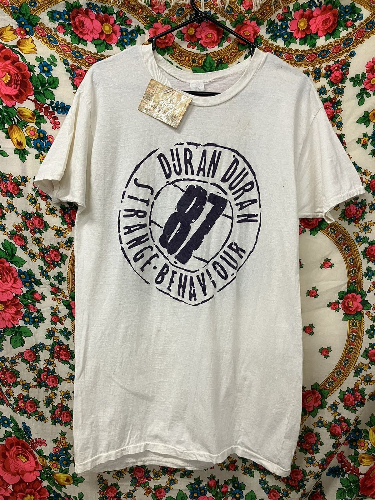 Image of Band Tees x Vintage 1987 Duran Duran Strange Behavior Tour Tee & Stub in White, Men's (Size 2XL)