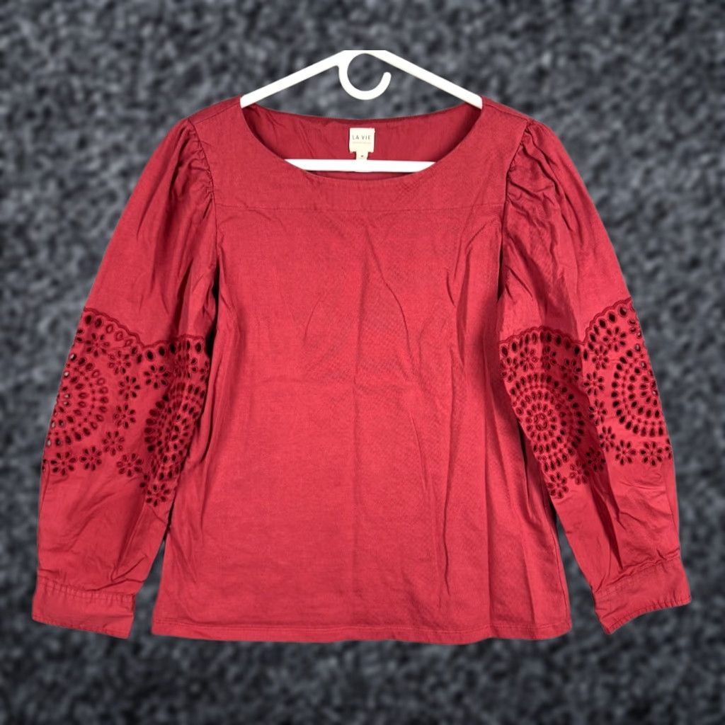 Rebecca Taylor Rebecca Taylor LA VIE Top Blouse Women's Medium Red Long Sleeve Lace Peasant Cotton Size M / US 6-8 / IT 42-44 - 1 Thumbnail