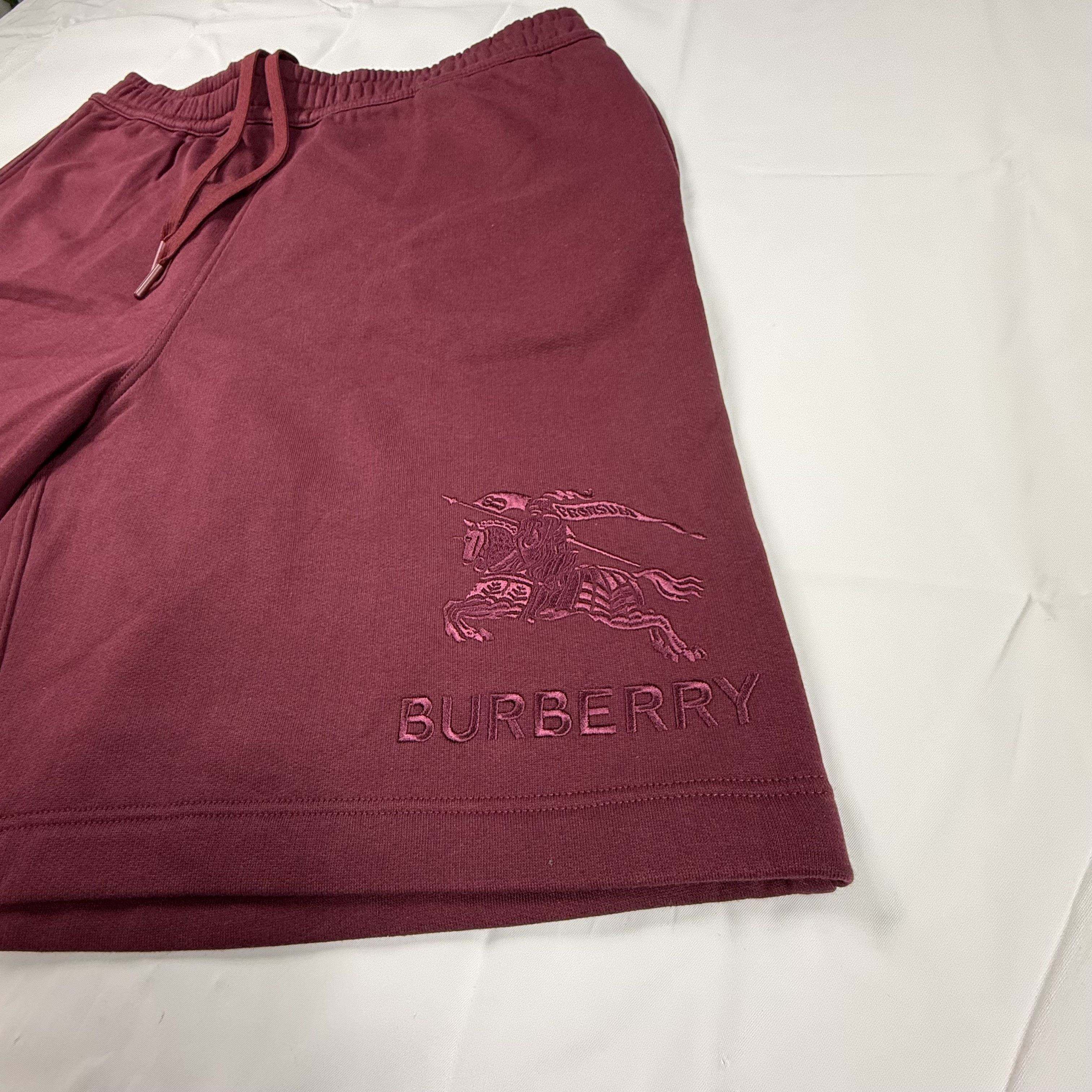Burberry Burberry Mens Burgundy EKD Embroidered Cotton Sweat Shorts Size US 39 - 2 Thumbnail