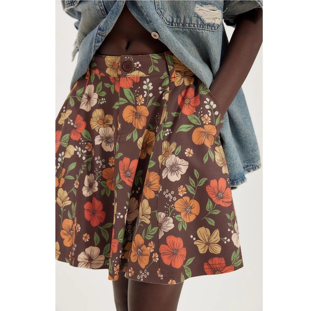 Free People NWT New Free People Dahlia Printed Circle Mini Skirt In Cho Size 26" / US 2 / IT 38 - 2 Thumbnail