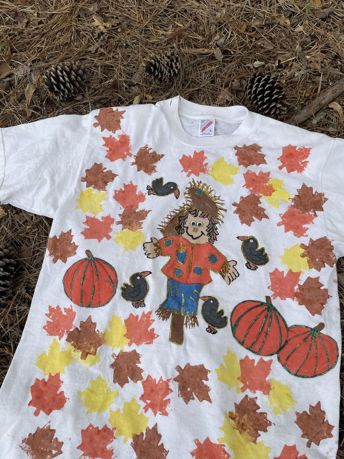 Vintage 90s Autumn Scarecrow Pumpkin Leaf All Over Print Made in USA Size US L / EU 52-54 / 3 - 1 Thumbnail