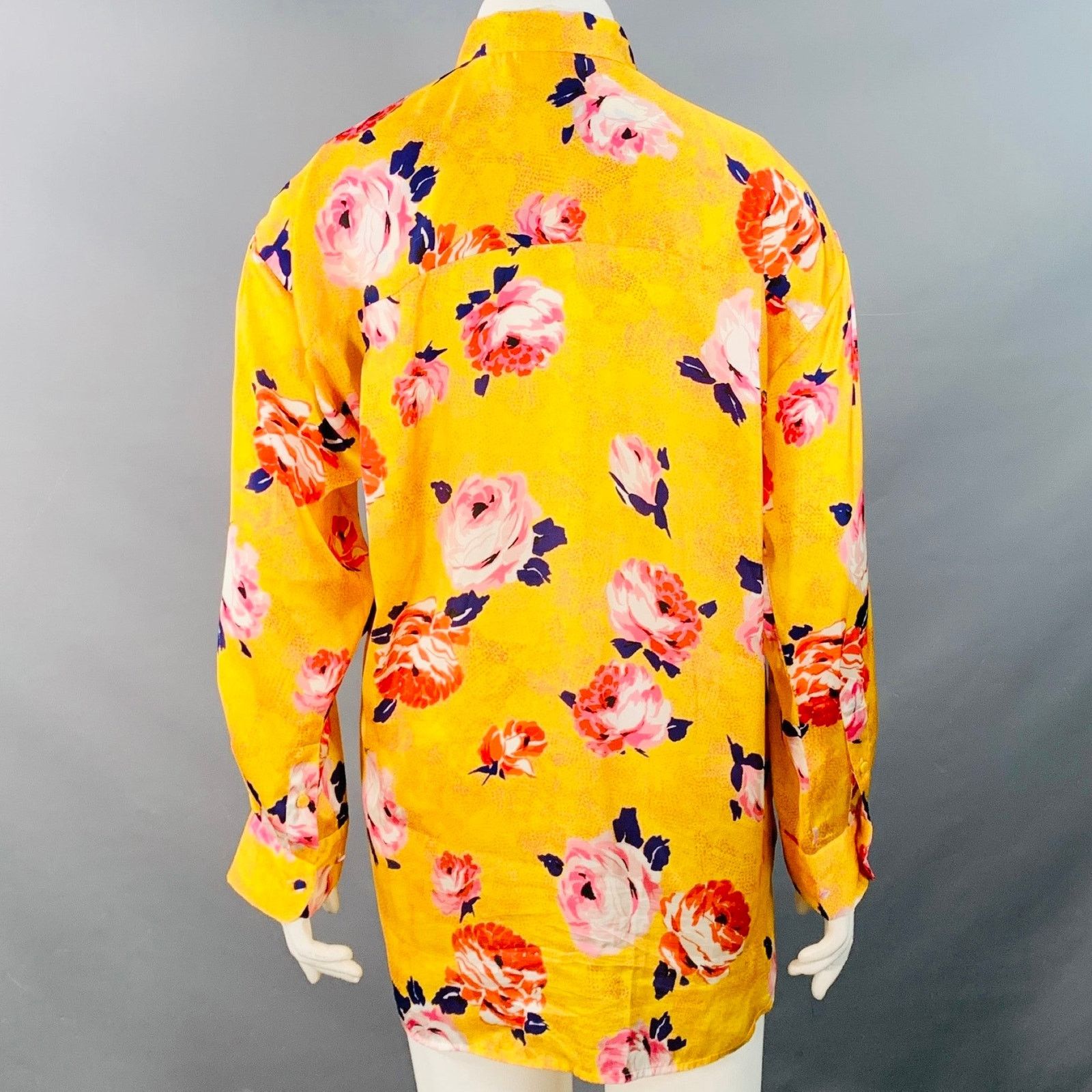 MSGM MSGM Size L Yellow Multi Color Satin Floral Button Up Shirt Size L / US 10 / IT 46 - 4 Thumbnail