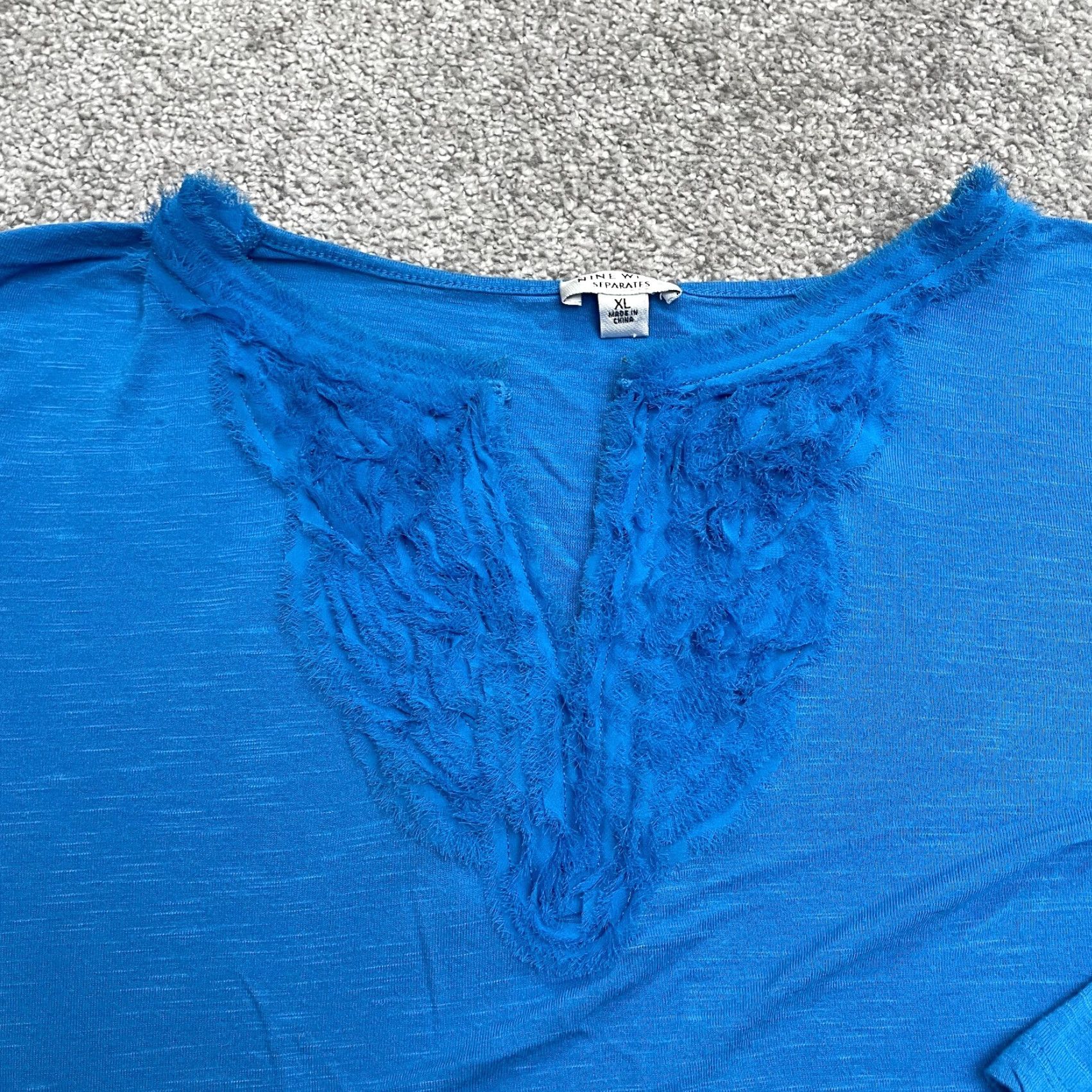 Nine West Nine West Blouse Womens XL Solid Blue V-neck Long Sleeve Casual Soft Stretch Top Size XL / US 12-14 / IT 48-50 - 3 Thumbnail