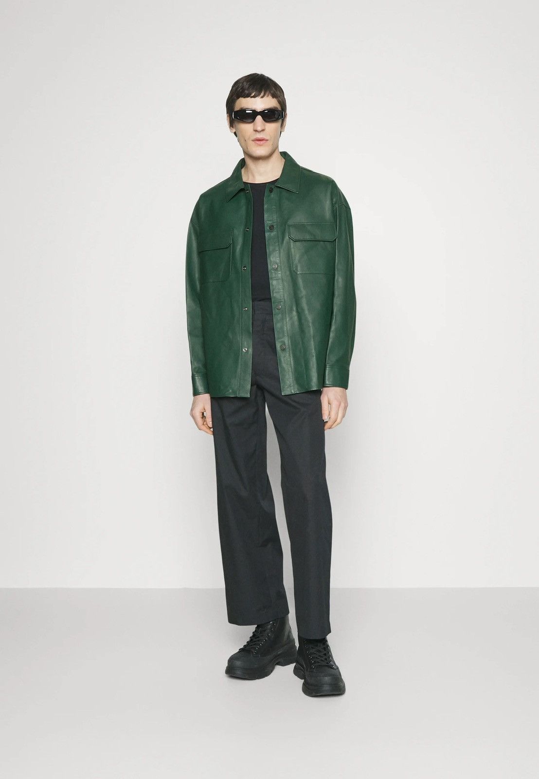 Frame !DS! SS23 Frame Dark Green Leather Shirt Jacket Size US M / EU 48-50 / 2 - 2 Thumbnail